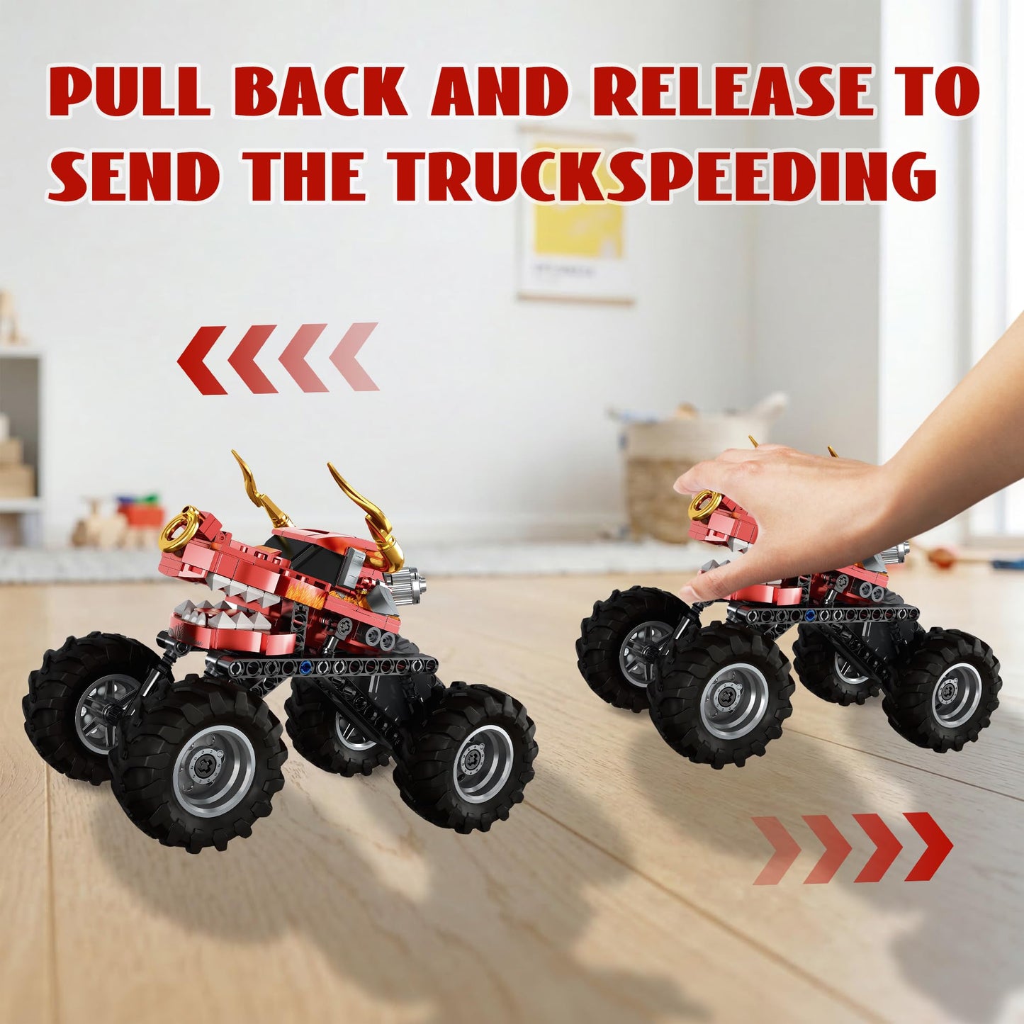 Technic Building Monster Cow Truck Toy, 2 in1 Pull Back Car for Off Road Stunts, DIY Building Cars Toy,Racing Action Toys for Boys and Girls 6+ Years