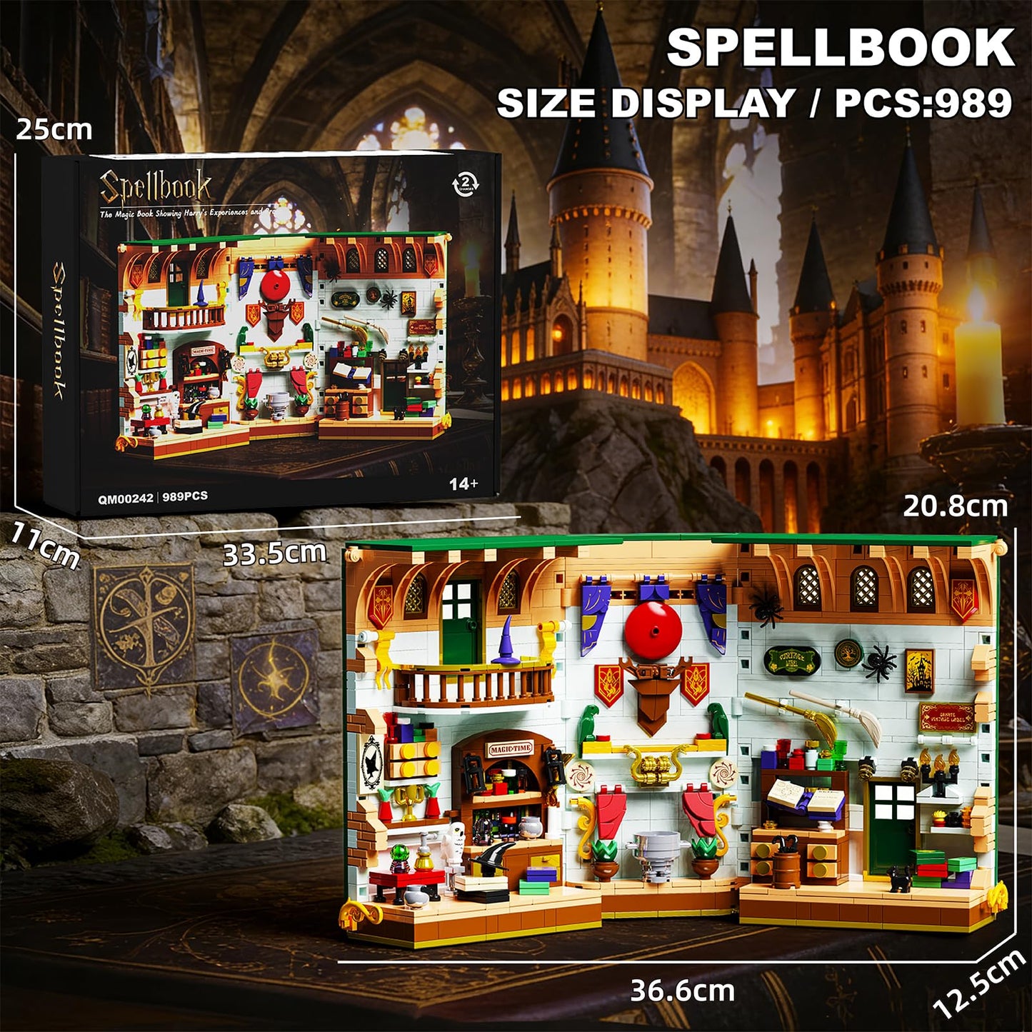 GHQYTPR Magic ACademy Book Nook Building Block Set 989 PCS Enchanted Potion Booknook Model Kit for Adults Teens Magic Spellbook Bookend Decor Display