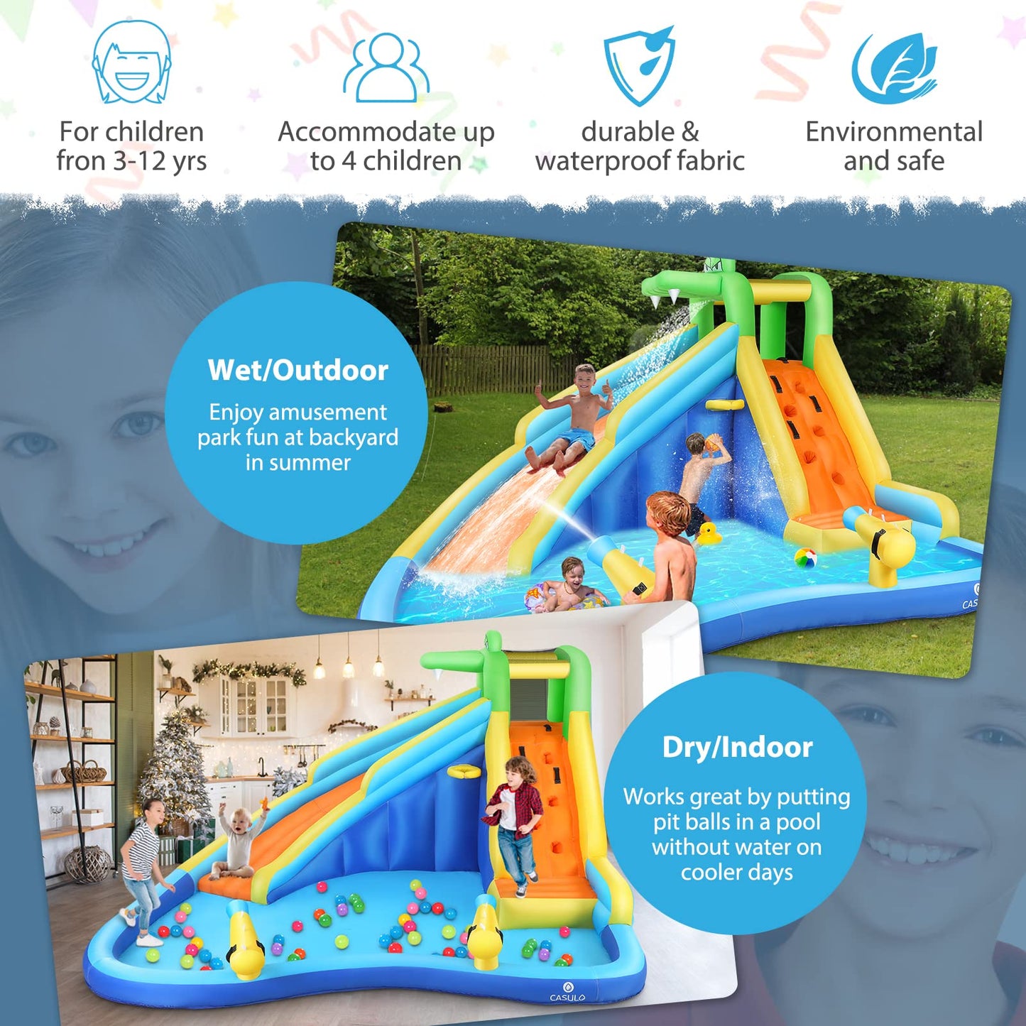 WHUBEFY Inflatable Water Slide,9 in 1 Kids Water Slides with Blower,Water Bounce House Water Park for Kids Backyard,Waterslide Splash Pool,Water