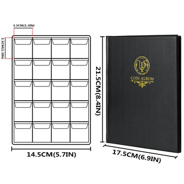 200 Pockets Coin Album - Coin Collecting Book with 10 Pages, 33x33 mm Grid Holder for Pounds Pence Cents Dollars Nickel (Black) CS48200BK
