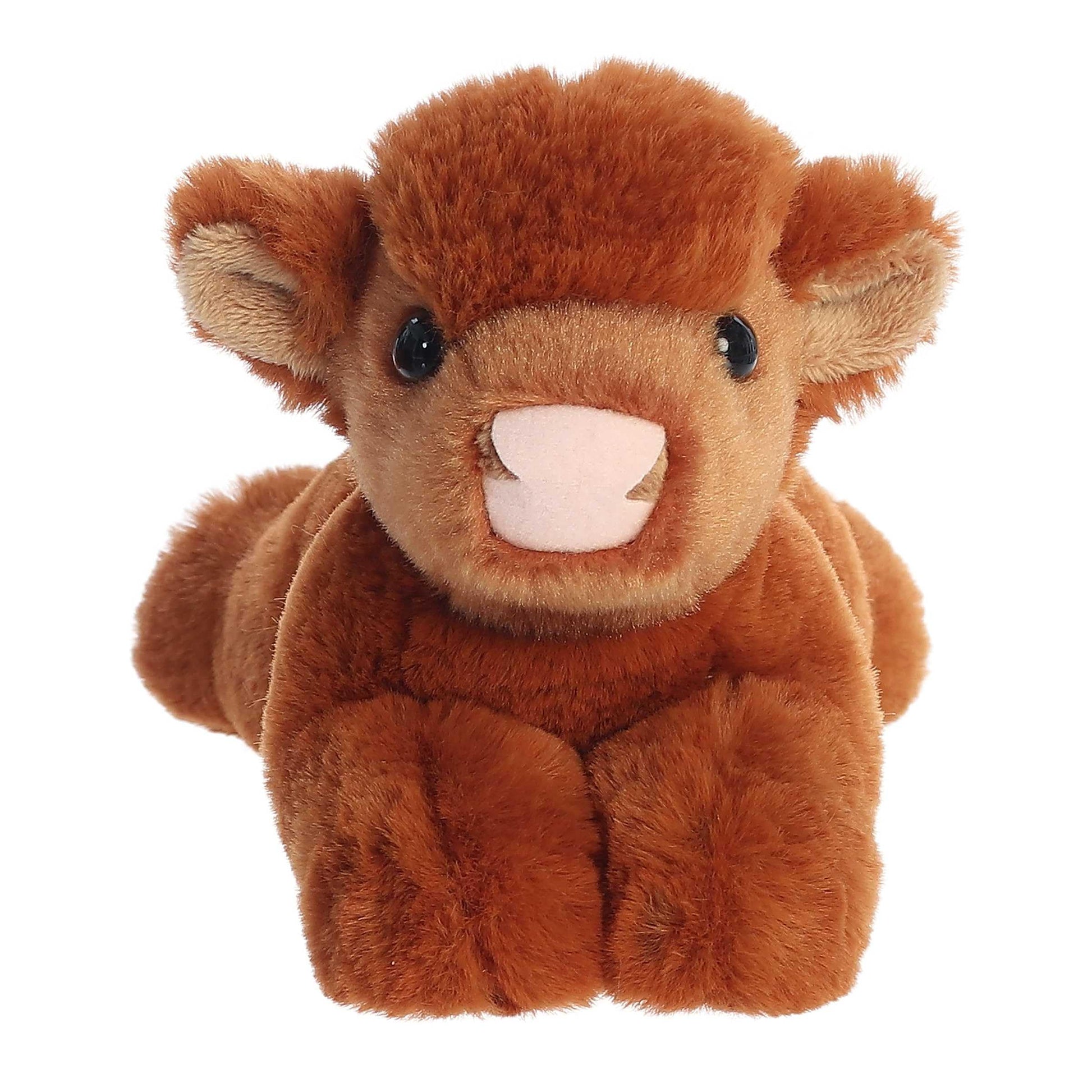 Aurora® Adorable Mini Flopsie™ Highland Cow Calf Stuffed Animal - Playful Ease - Timeless Companions - Brown 8 Inches