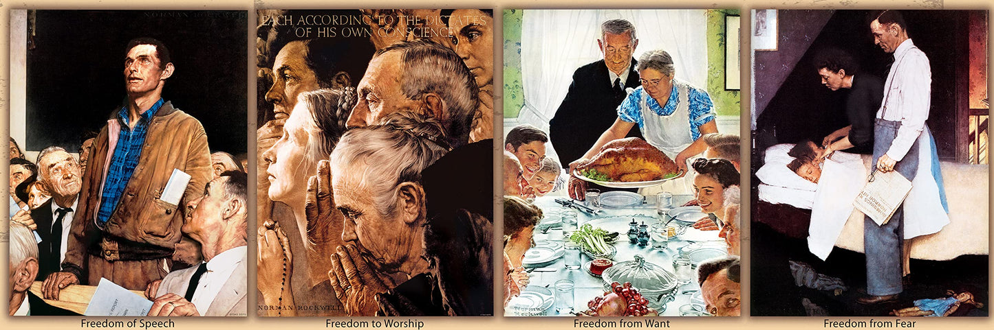 MasterPieces 1000 Piece Jigsaw Puzzle For Adults, Family, Or Youth- The Four Freedoms by Norman Rockwell - 13"x39"