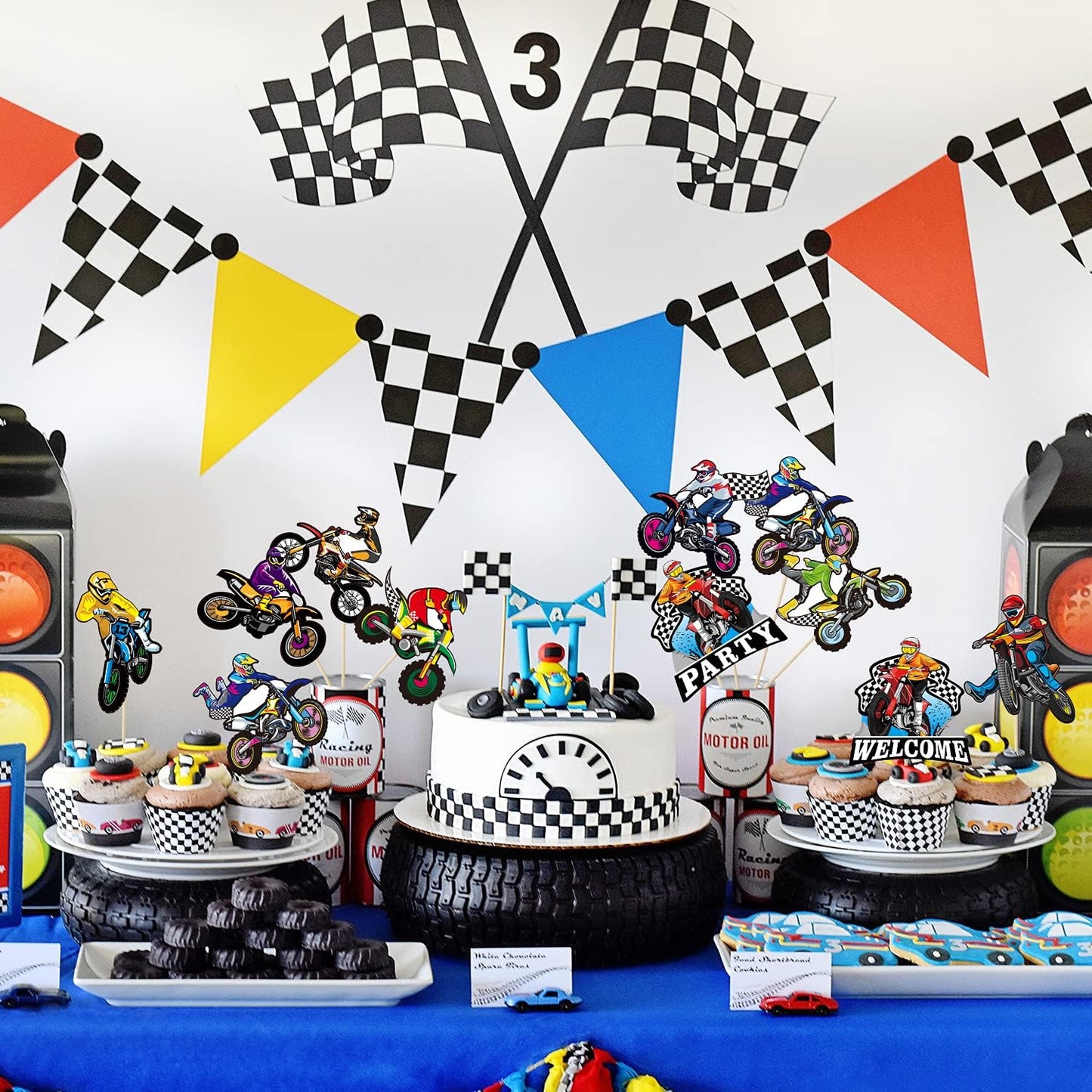 ANGOLIO Dirt Bike Birthday Party Centerpiece Sticks, 30Pcs Motocross Themed Party Table Toppers for Men Boys, Extreme Sports Racing Birthday Ideas