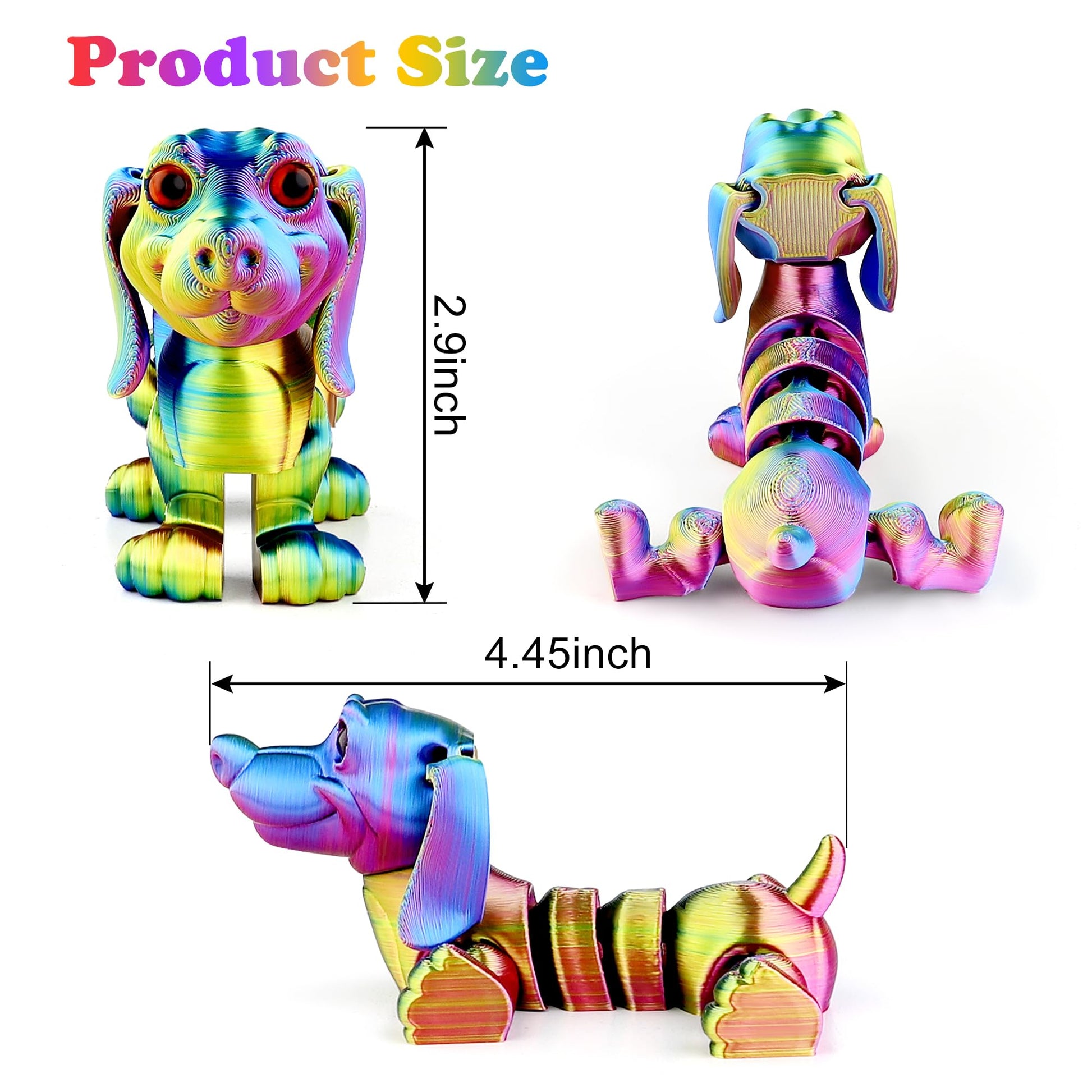 SUKIPIN 3D Printed Animals, 4 Pack Articulated Dog Fidget Toy ADHD Relief