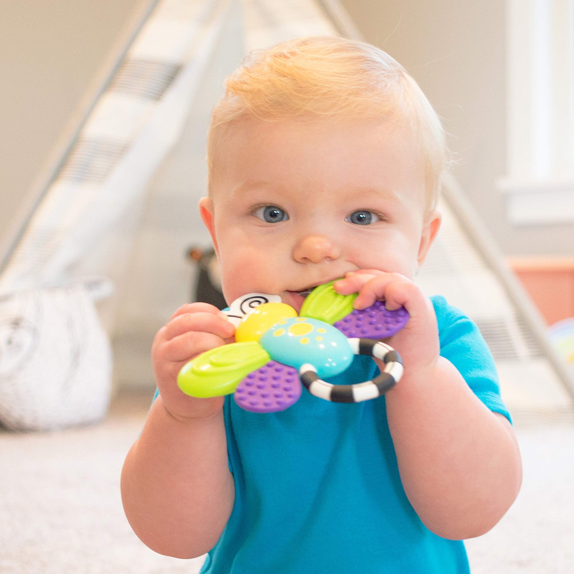 Sassy Flutterby Teether | Water-Filled Teether Soothes Gums | Variety of Textures Massage Gums | For Ages 3 Months and Up (80106)