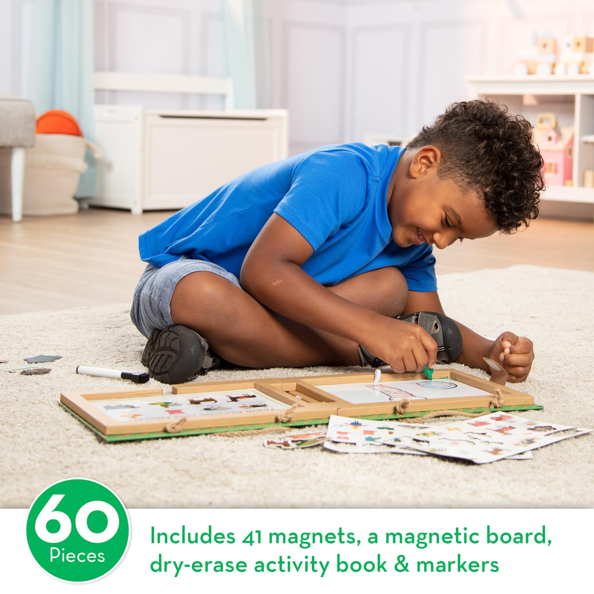 Melissa & Doug Natural Play: Play, Draw, Create Farm, Drawing Activity Set & Magnet Kit - Reusable Mess-Free Travel Activity Toy for Ages 3+(45