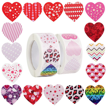 1000 Pieces Colorful Love Heart Stickers for Holiday Decorations Christmas Wedding (1 Inch / 2 Rolls)