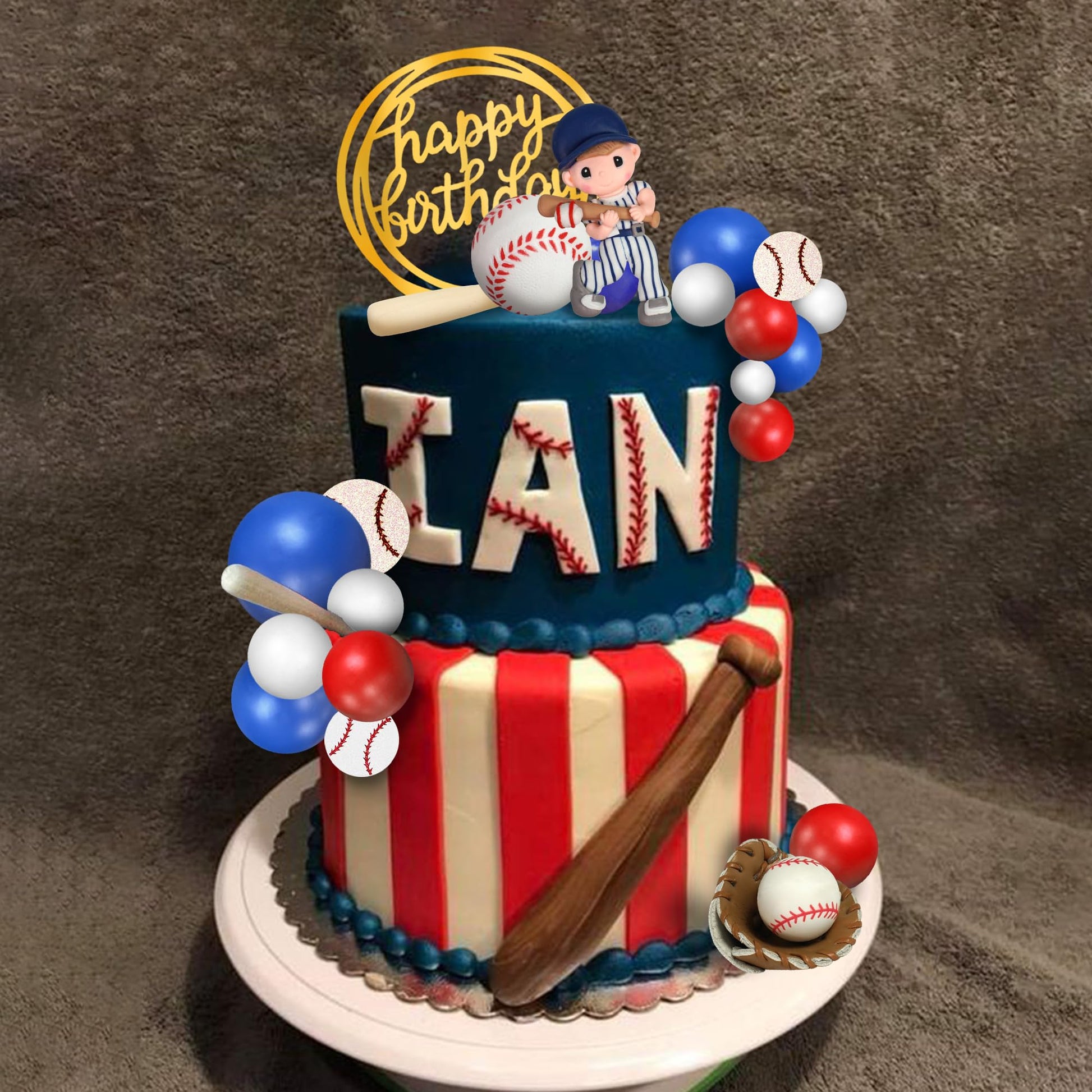 Baseball Cake Toppers Sports Cake Decorations with Red Blue White Ball for Sport Theme Birthday Supplies (Baseball)