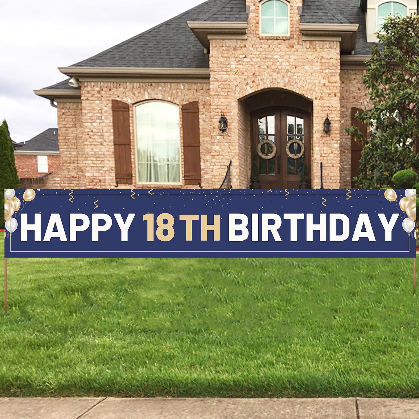 Happy 18th Birthday Banner Blue, Large 18th Bday Sign, 18th Birthday Party Outdoor Decoration for Boy Men?9.8 x 1.6 feet?