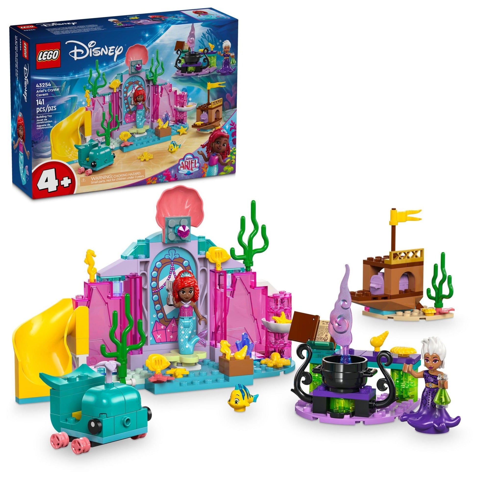 LEGO Disney Princess Ariel’s Crystal Cavern, Buildable Disney Toy Playset for Kids, Ariel Princess Mermaid Mini Doll and Fish Figure, Treasure Chest