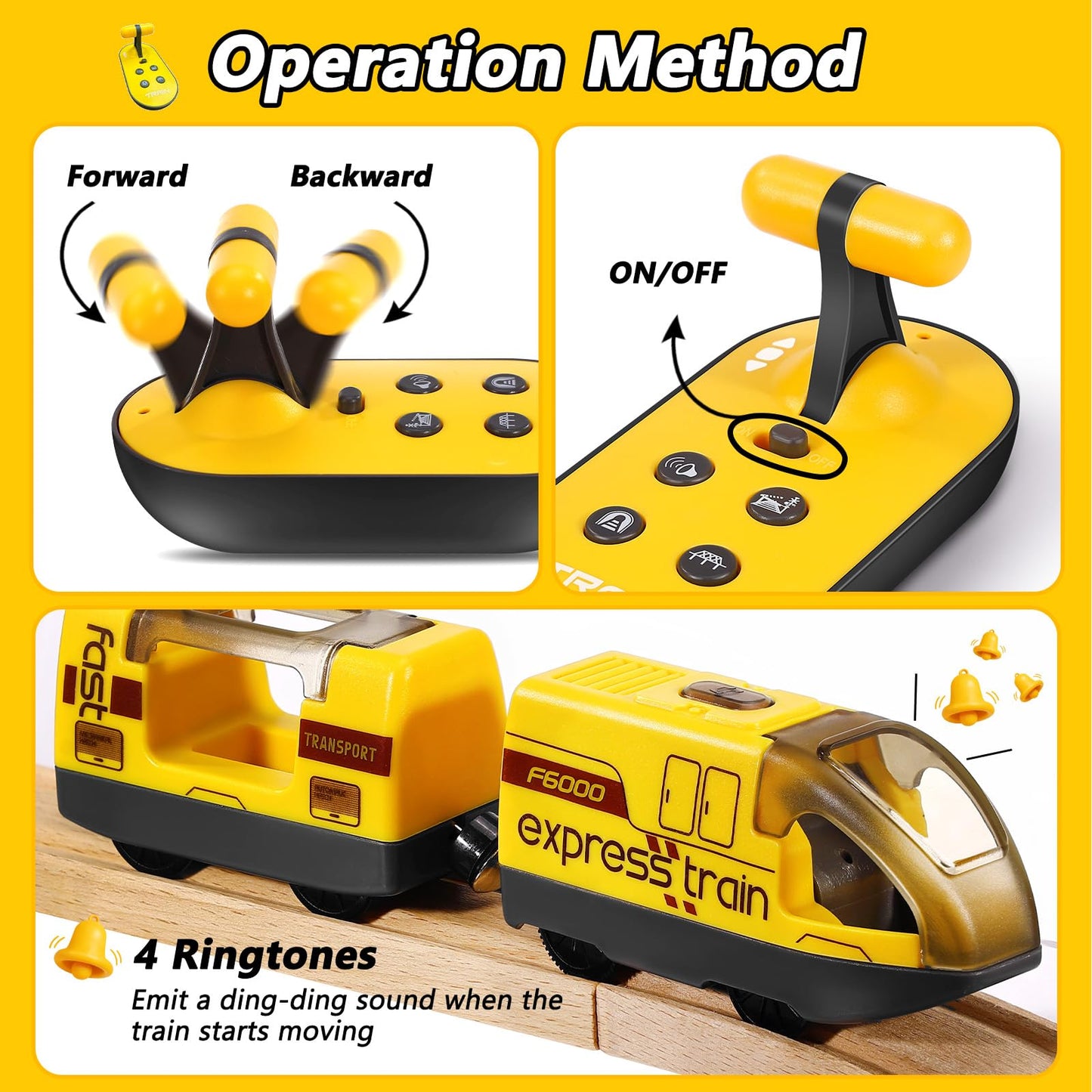 Kkogleam Toy Train Set Remote Control Locomotive Trains, Motorized Train with Voice & Lights Effect, 4 Sound Effects, Magnetic Trains Compatible