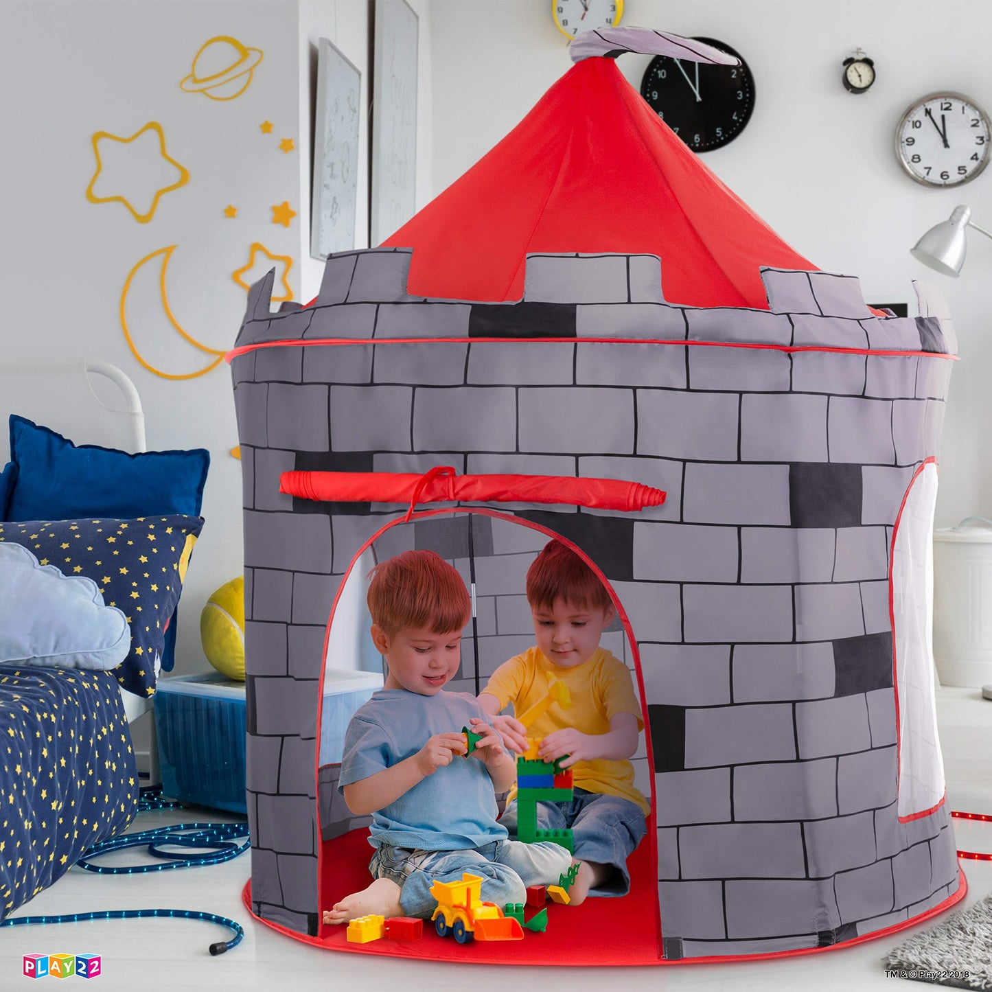 Play22 Kids Play Tent Knight Castle - Portable Pop Up Tent - Foldable into Carrying Bag - Childrens Play for Indoor & Outdoor Use - Playhouse for Boys