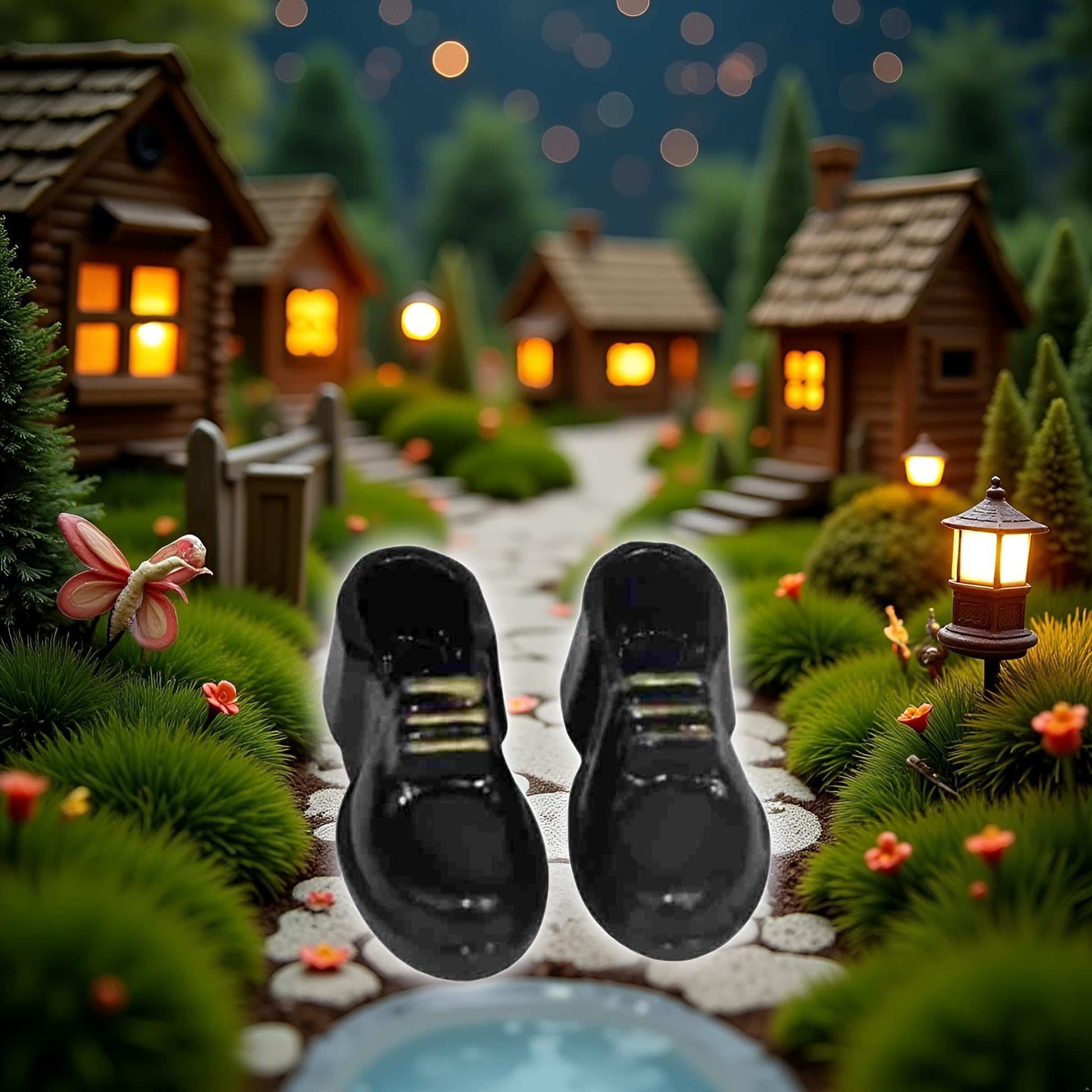 1Pair Black 1/12 Miniature Men Shoes Dollhouse Decoration Accessories, for DIY Fairy Garden Micro Landscaping Decor