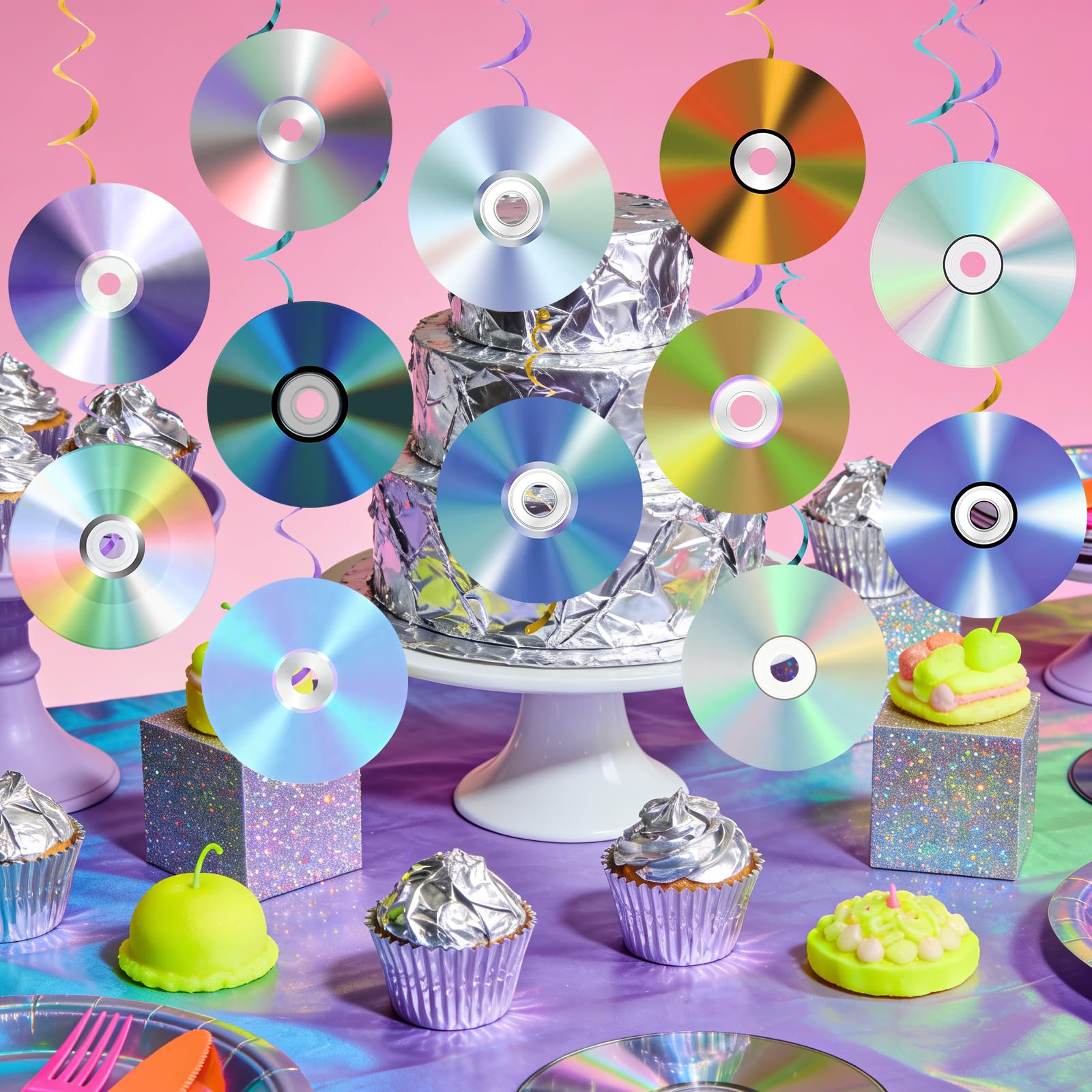 Y2k Party Decorations: 24PCS 90s 2000s CD Hanging Swirls Y2k Birthday Decorations CD Music Retro Theme Ceiling Streamers for 90s 2000s Decor