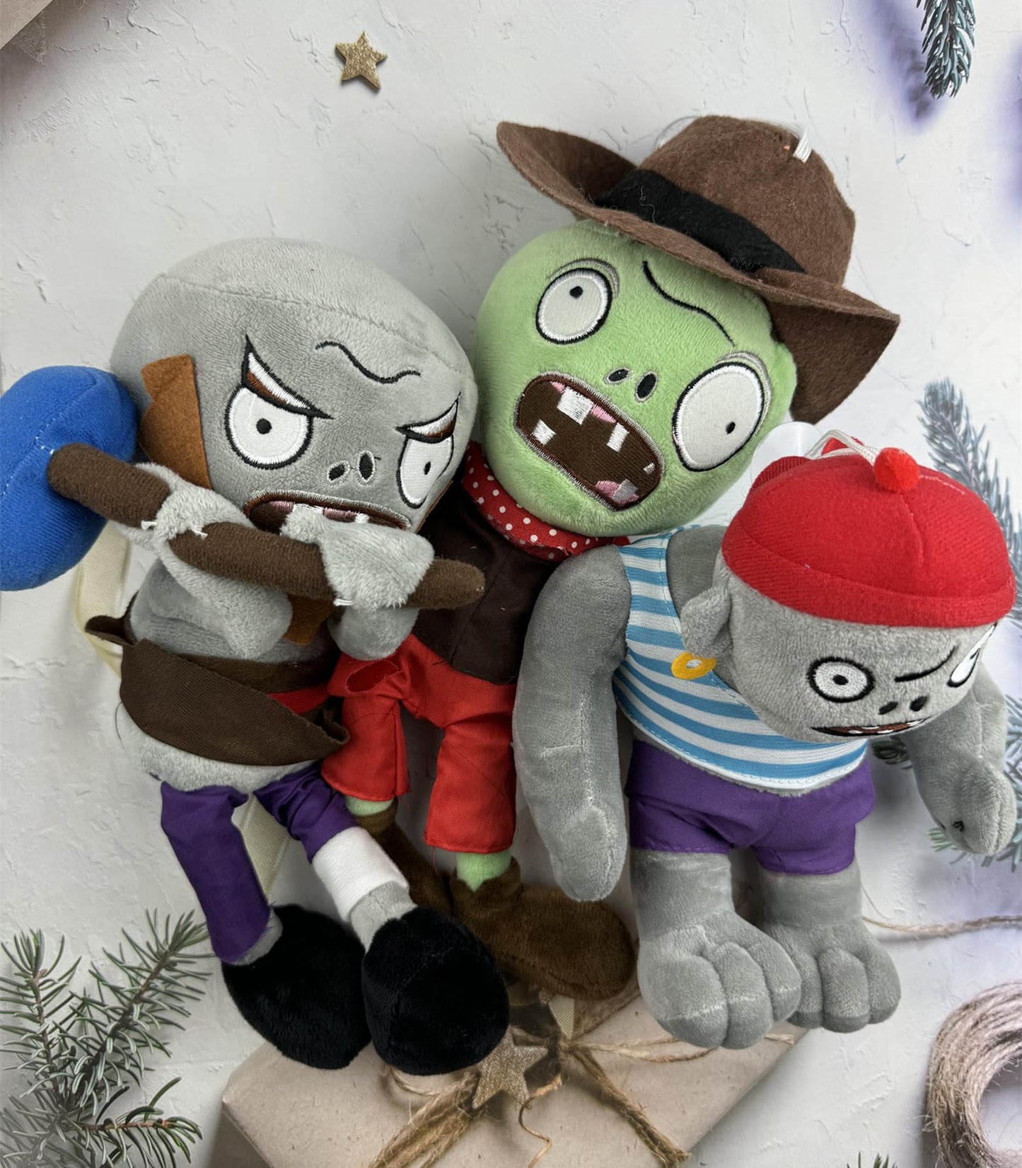 JHESAO 3 PCS Plants and Zombies Plush: Hammer, Cowboy & Gargantuar Pirate Zombies PVZ Plushies Figures