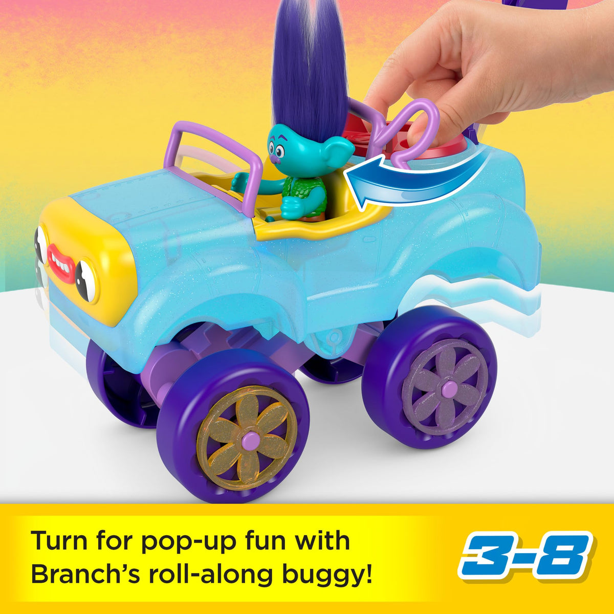Fisher-Price Imaginext DreamWorks Trolls Toys Branch's Buggy, Push-Along Car & Figure Playset for Pretend Play Kids Ages 3+ Years