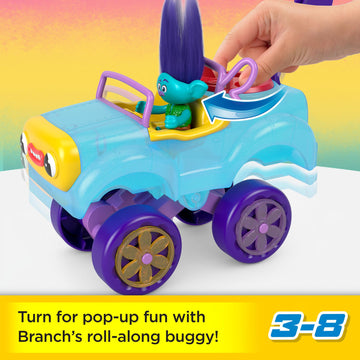 Fisher-Price Imaginext DreamWorks Trolls Toys Branch's Buggy, Push-Along Car & Figure Playset for Pretend Play Kids Ages 3+ Years