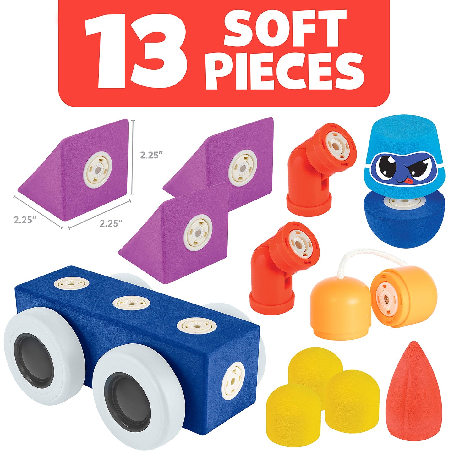 Blockaroo Magnetic Foam Building Blocks - 13-Piece Roadster, Bath Toys for Toddlers, Preschool Toys, Bathtub Toys, Sensory Toys, Blocks for Toddlers