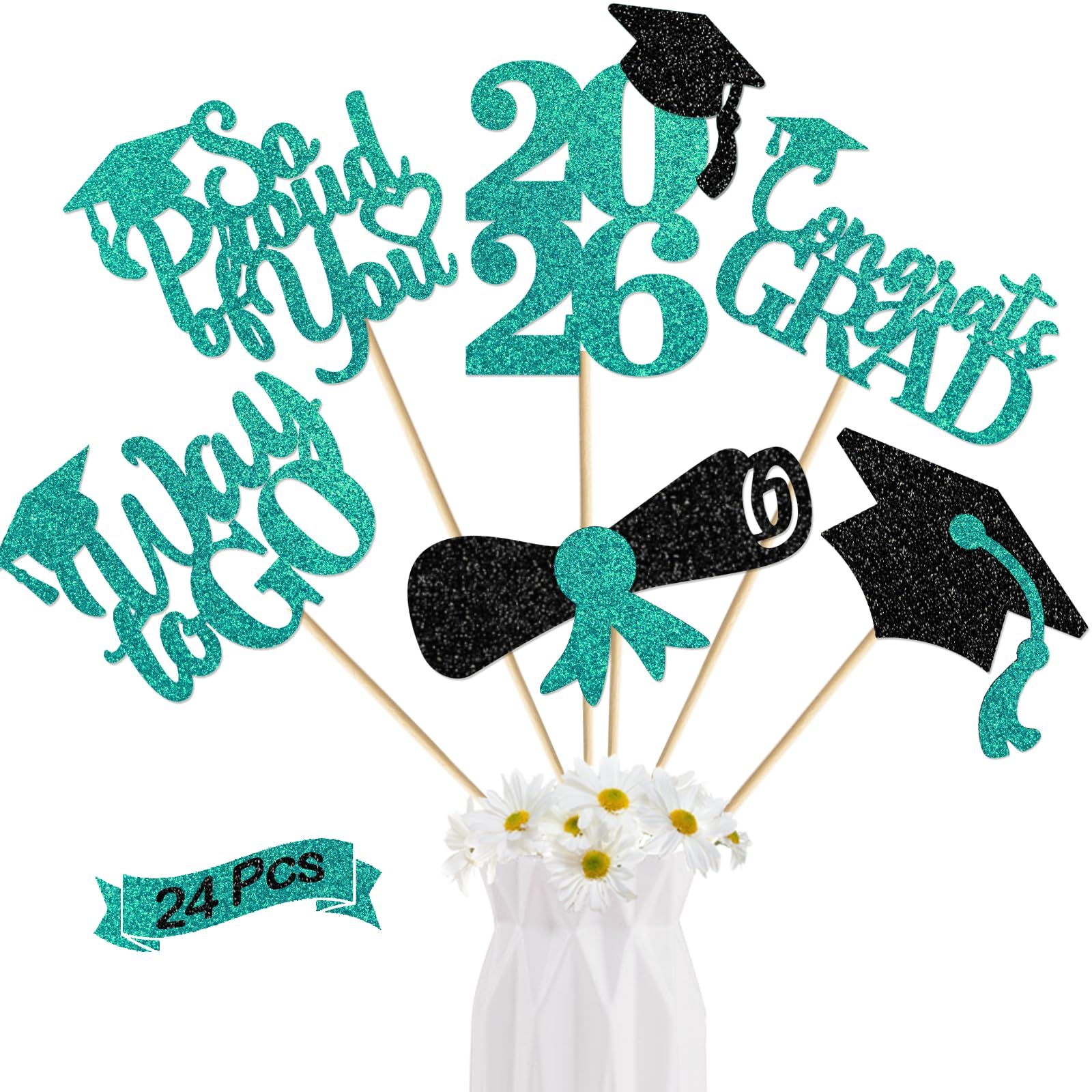 24Pcs Graduation Centerpieces for Tables: 2026 Graduation Centerpiece Sticks Class of 2026 Sticks for Grad Table Decorations Conngrats Decorations