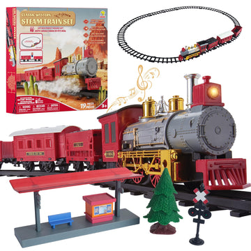 Goldlok Electric Train Set with Light & Sounds, 19 PCS Train Toys for Toddlers 3-5 & Kids 4-8, Locomotive, Passenger Car, 12 Tracks, Indoor Toy