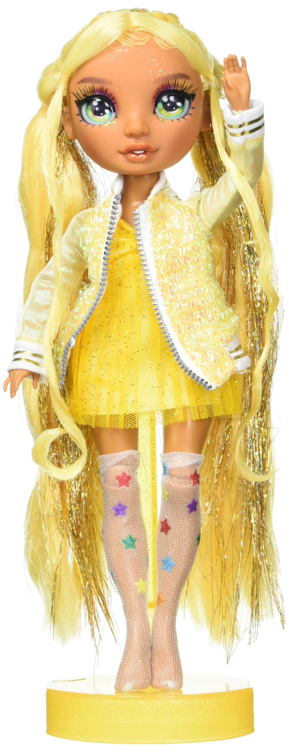 Rainbow High Sunny, Yellow with Slime Kit & Pet, Blonde 11" Shimmer Posable Fashion Doll with DIY Sparkle Slime, Magical Yeti Pet, Fun Play
