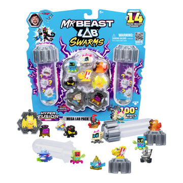 MrBeast Lab Swarms Series 3, Hyper Fusion Series, 14 Pack Collectible Micro Beasts, 14 Collectible Stickers & 4 Fusion Caps to Build Out Your Own