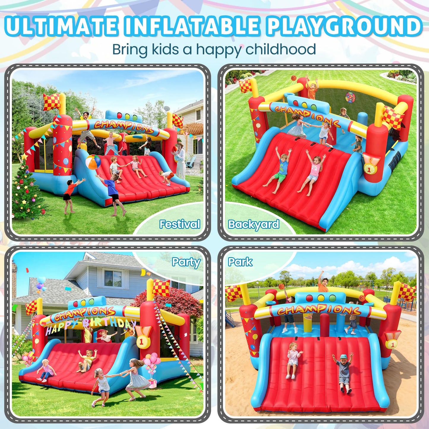 AKEYDIY Big Inflatable Bounce House for Big Kids, 13FT Outdoor Inflatable Bouncers with Blower, Double Basketball Hoop, Throw Ball Game, Punching