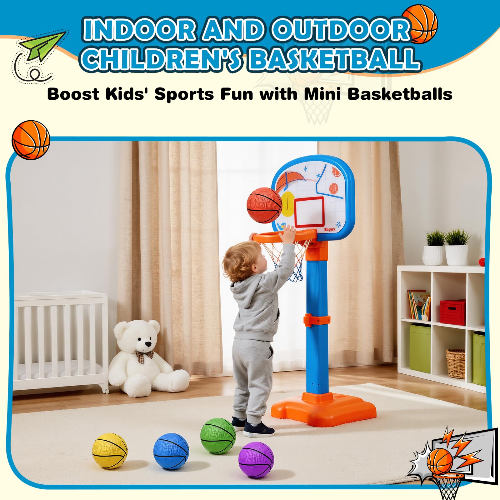 Iyoyo Mini Basketball Set - 5 Pack 6" Small Balls with Pump, Over The Door Mini Hoop Replacements, Toy for Toddlers, Kids, Teenagers, Pool, Indoors