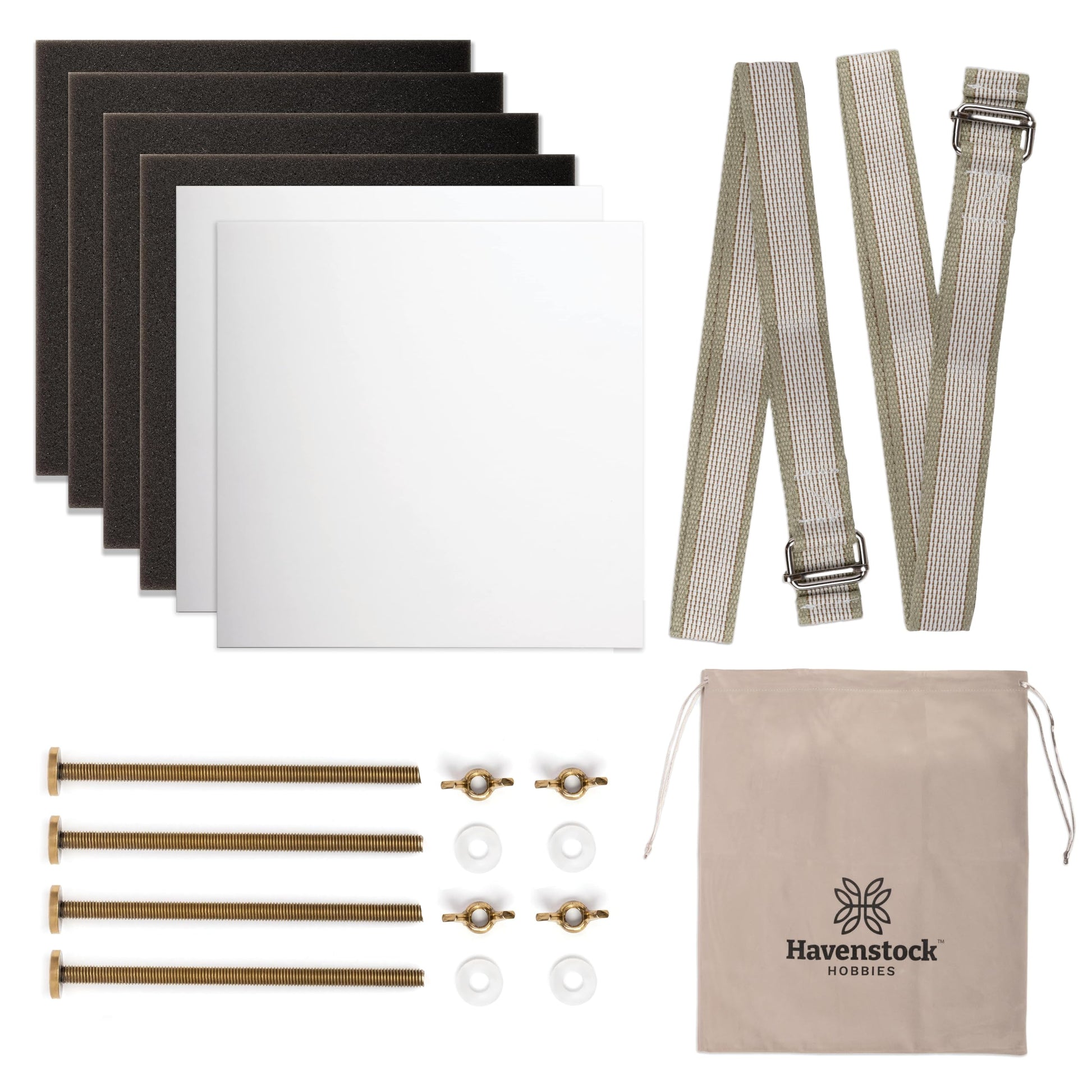 Flower Press Expansion & Accessory Kit (Press not included) - Extra Long Bolts, Silicone Washers, Travel Straps, Foam, Dessicant Boards, & Storage Bag