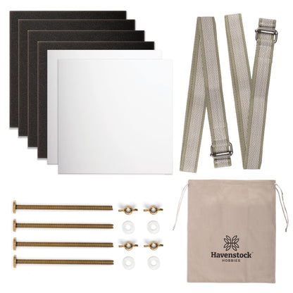 Flower Press Expansion & Accessory Kit (Press not included) - Extra Long Bolts, Silicone Washers, Travel Straps, Foam, Dessicant Boards, & Storage Bag