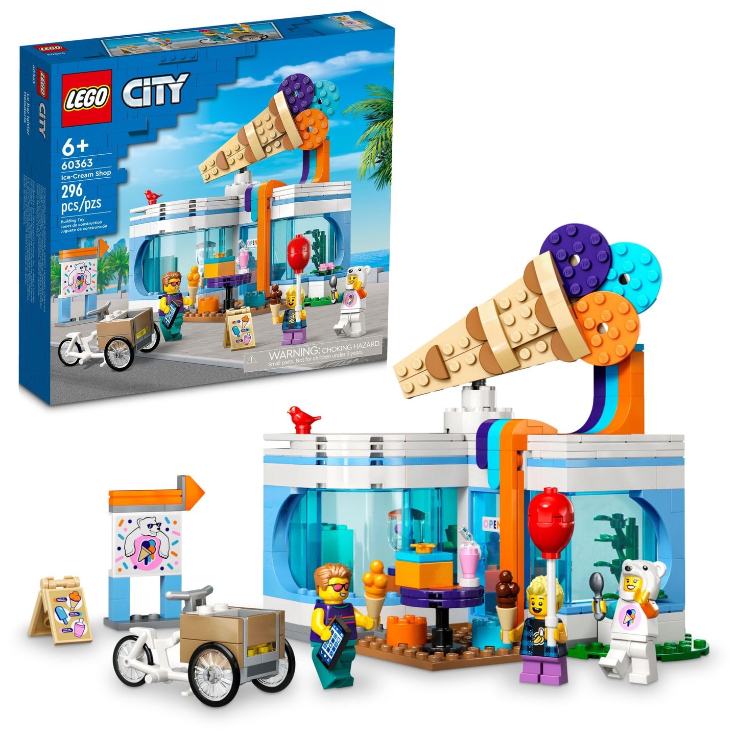 LEGO City Ice-Cream Shop 60363 Building Toy Set, Includes a Cargo Bike, 3 Minifigures and Lots of Fun Features and Accessories for Imaginative Role
