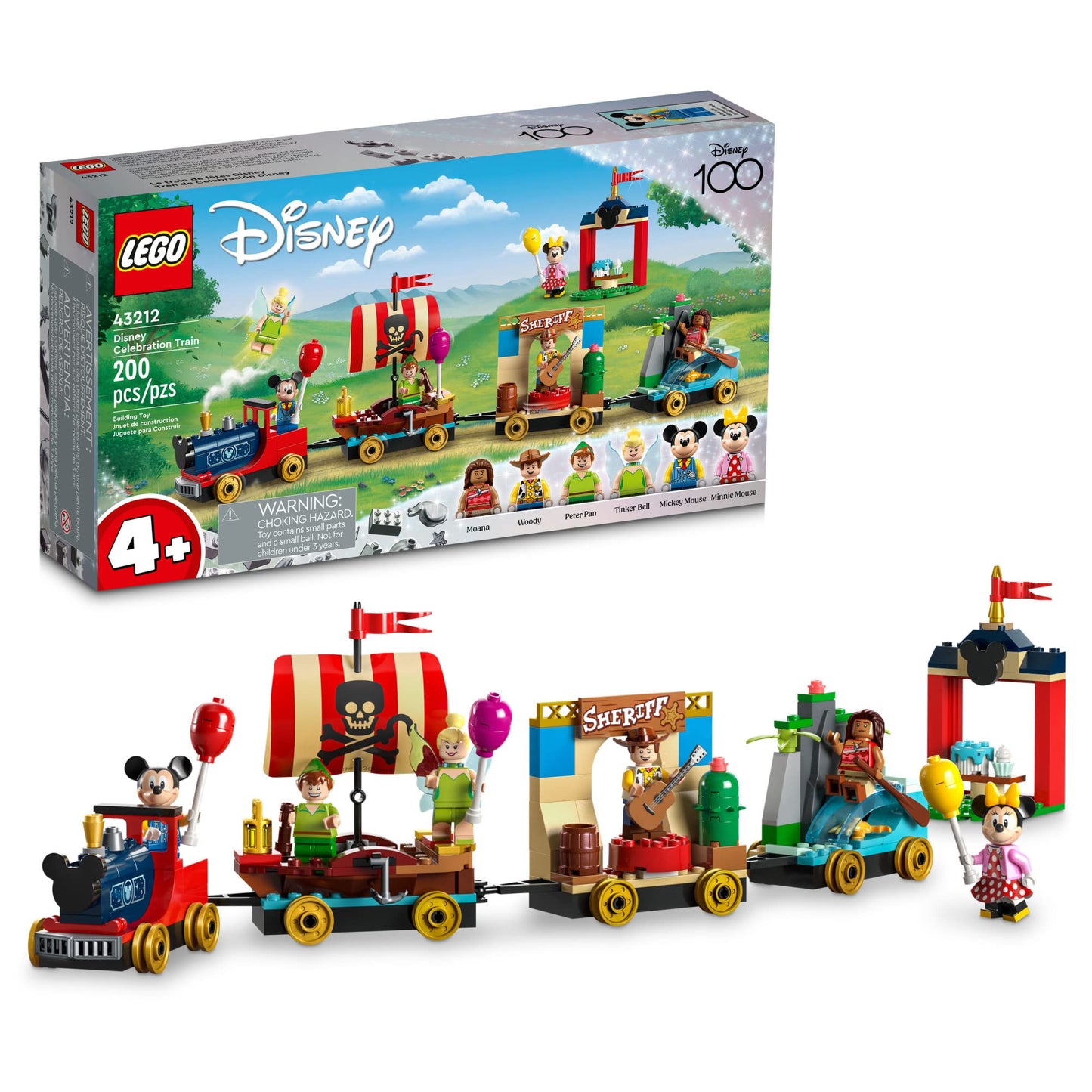 LEGO Disney 100 Celebration Train Building Toy 43212 Imaginative Play, Fun Birthday Gift for Preschool Kids Ages 4+, 6 Disney Minifigures: Moana,