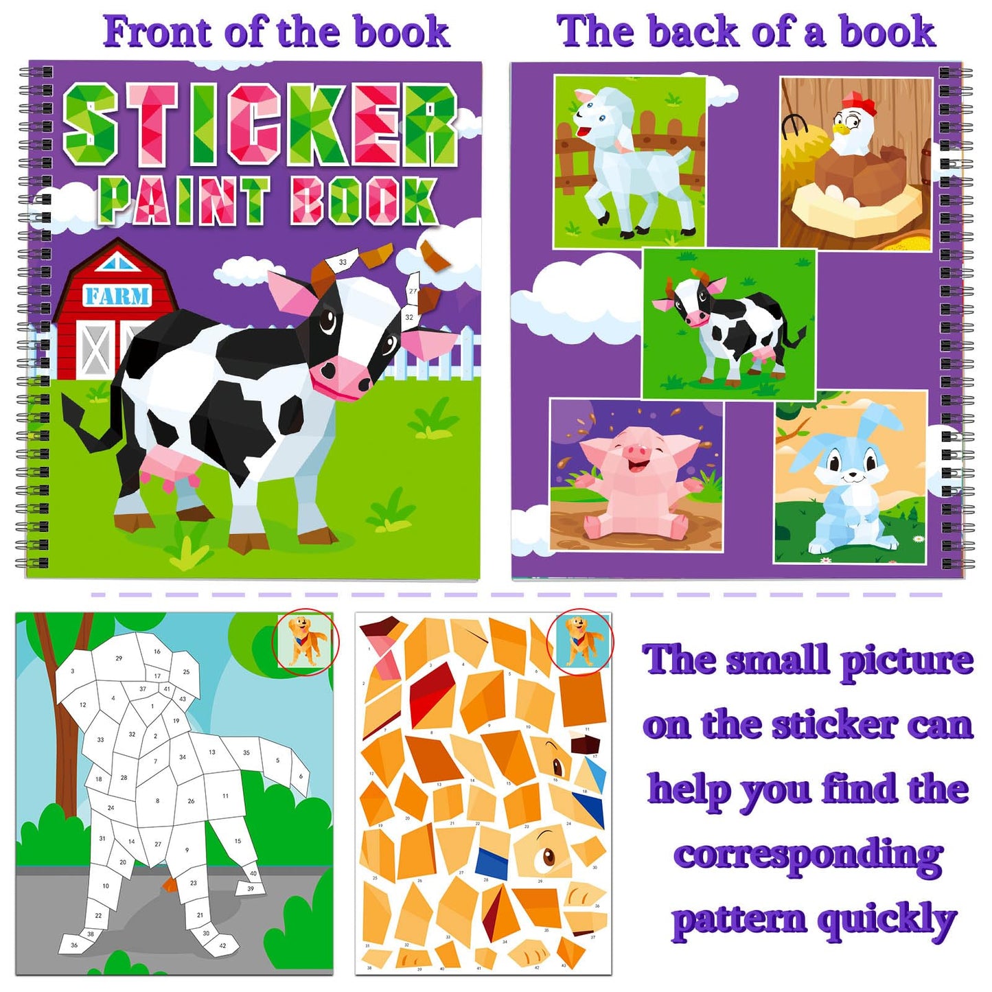 TBEEJ 2PCS Sticker Books for Kids Ages 4-8 Animal Themed Designs Party Gift Create 20 Pictures
