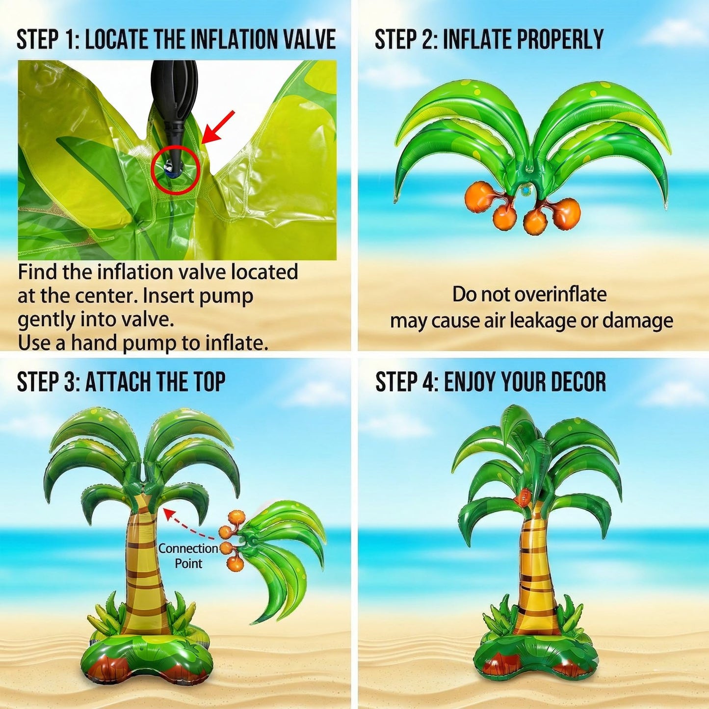 4 Pieces 52 Inches Large Inflatable Standing Palm Tree Balloons, Green Blow Up Foil Coconut Tree Balloons for Birthday Baby Shower Decorations