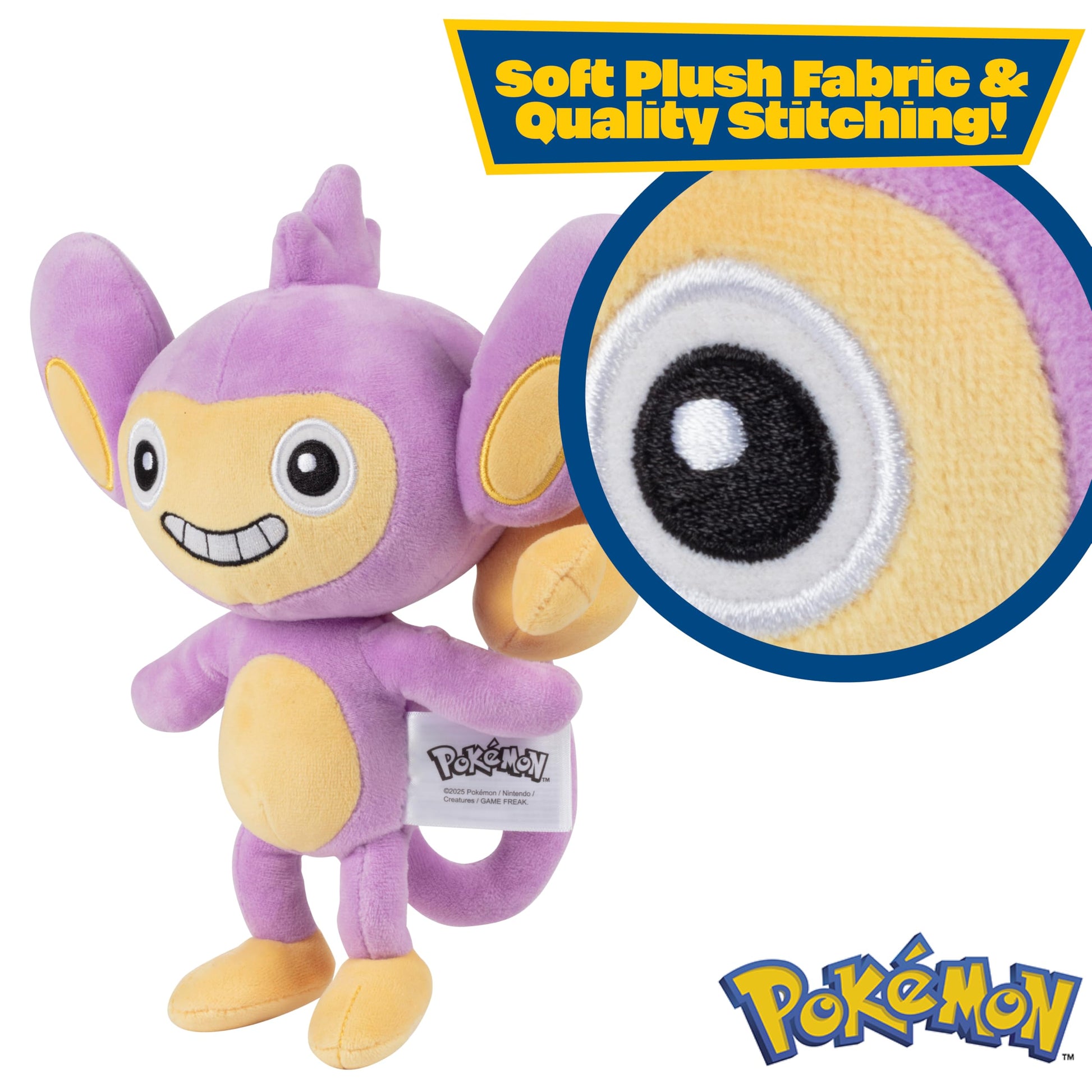Pokémon 8" Aipom Plush - Officially Licensed - Generation 2 Figure - Authentic Monkey Soft Stuffed Animal Toy - Gift for Kids, Boys, Girls - 2+