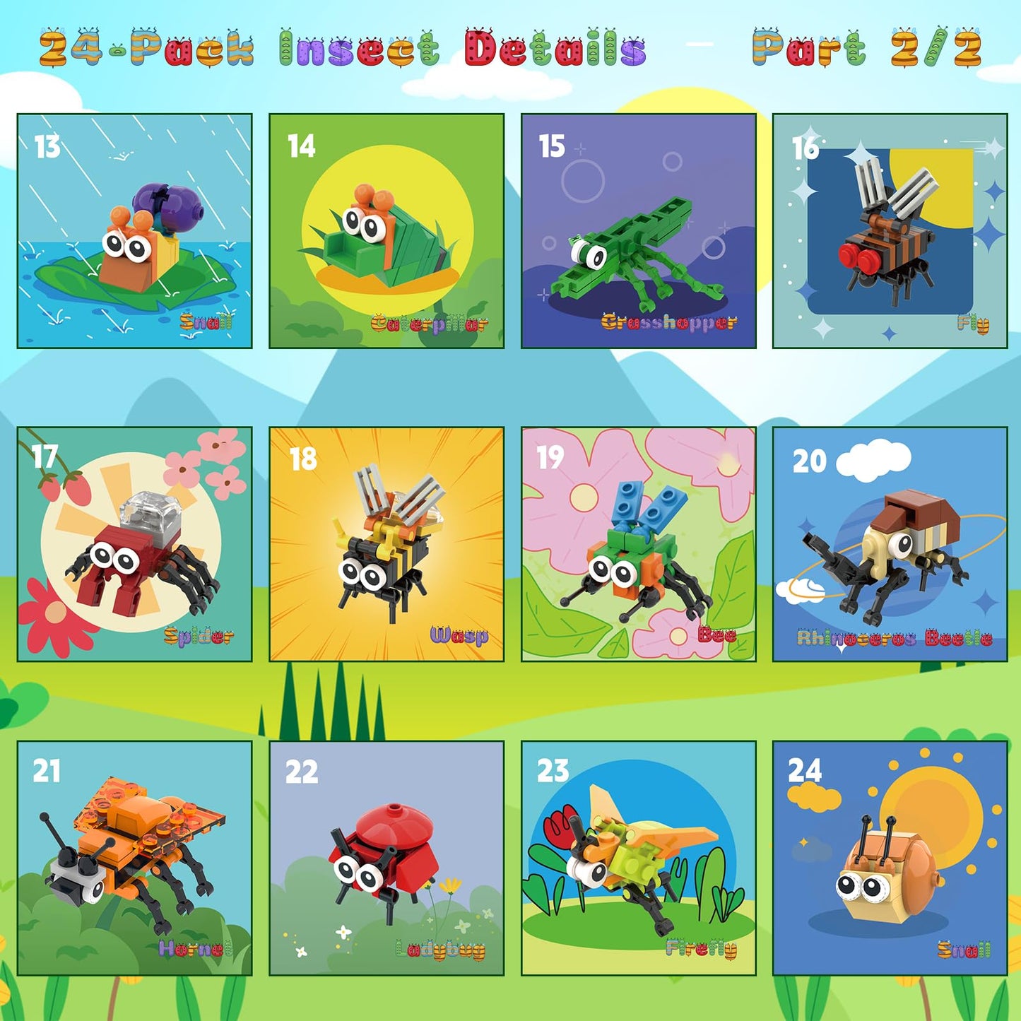 Party Favors for Kids 24 Pack Insect Building Sets, Bulk Educational Bug Blocks Toy for Valentines Day Classroom Prizes, Goodie Bags