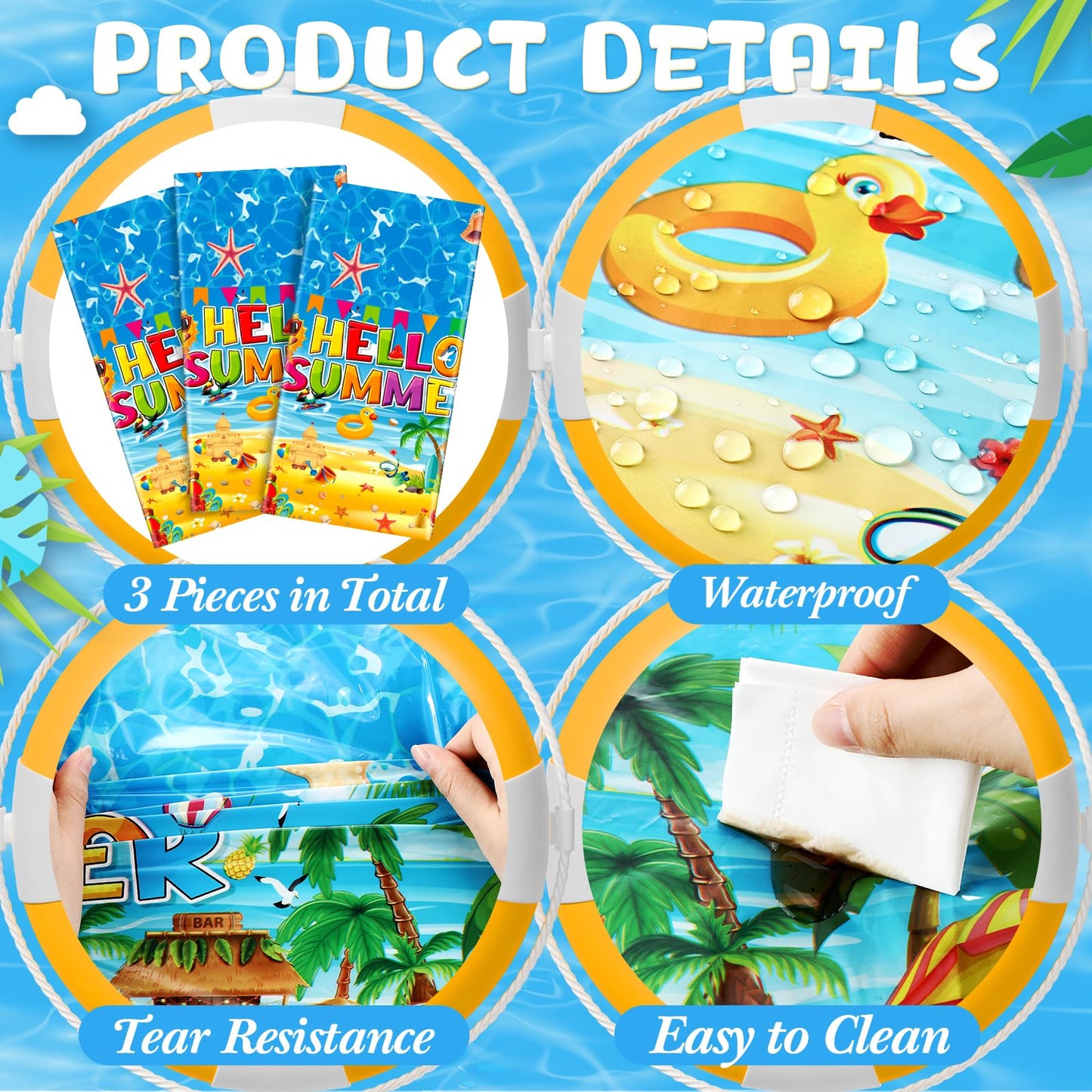 Tatuo 3 Pack Summer Beach Plastic Tablecloth Beach Theme Party Hawaiian Tropical Table Covers Decoration Disposable Rectangular Tablecloth for Luau