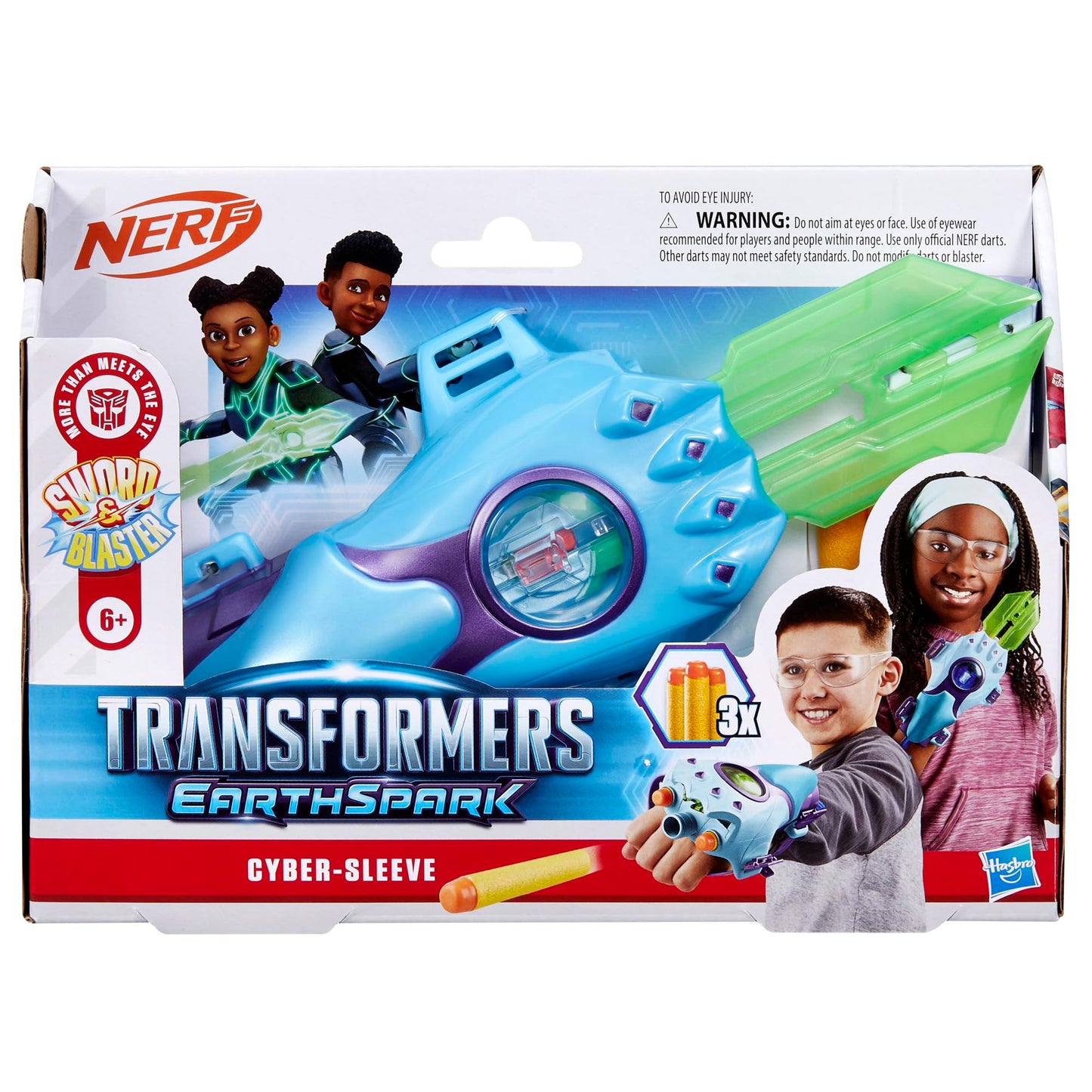 Transformers EarthSpark Cyber-Sleeve Battle Blaster with 3 Nerf Darts and Cyber-Sword, Interactive Role Play Toys for Boys and Girls Ages 6 and Up