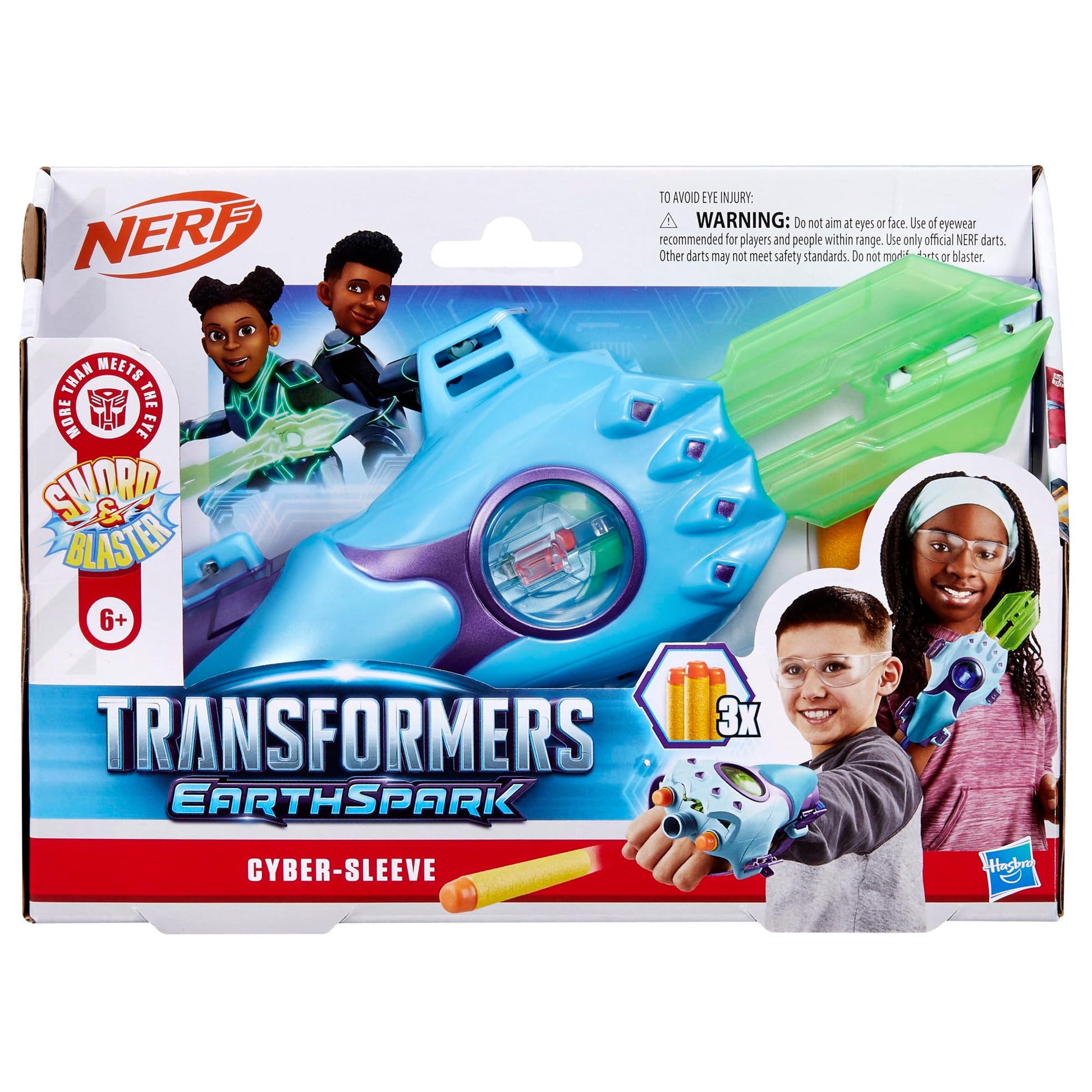 Transformers EarthSpark Cyber-Sleeve Battle Blaster with 3 Nerf Darts and Cyber-Sword, Interactive Role Play Toys for Boys and Girls Ages 6 and Up