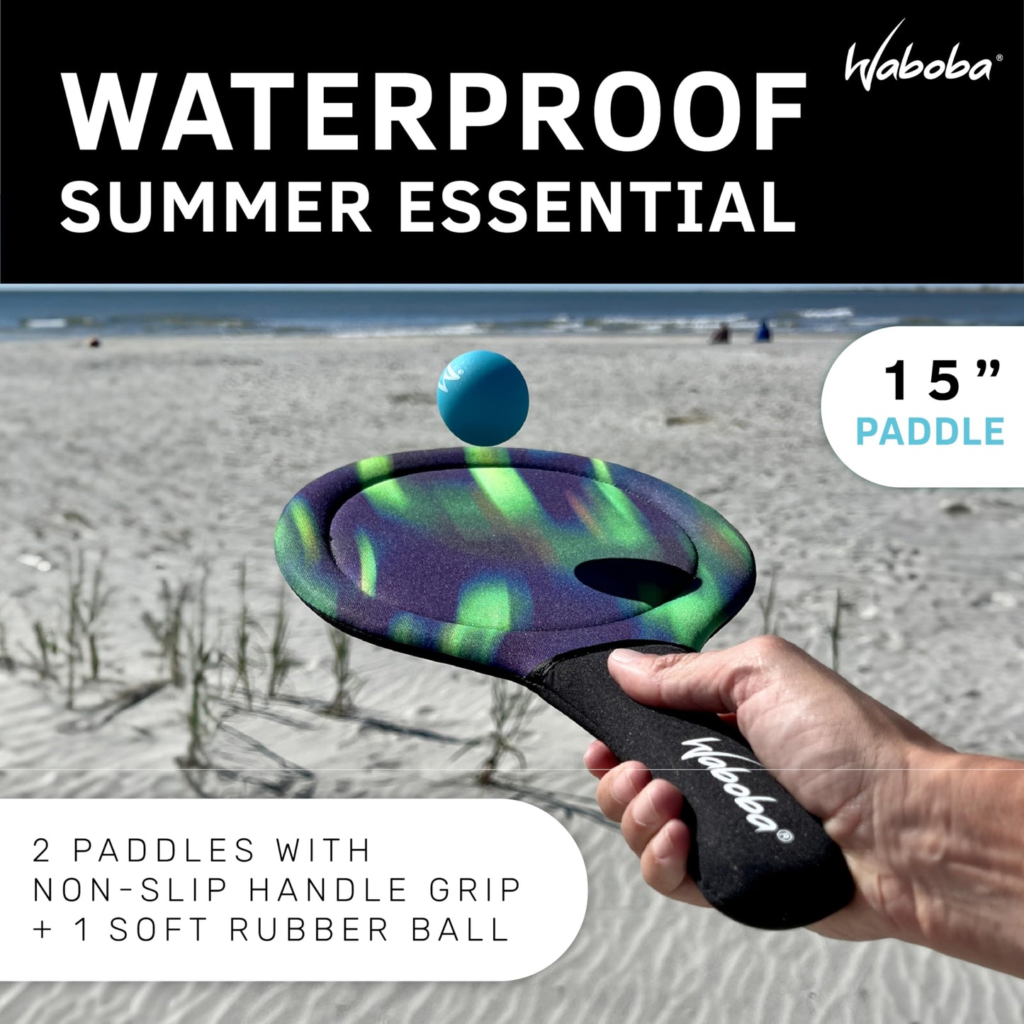 Waboba Sport Beach Pack, Green, 9 Inch Football, Volleyball & Paddle Set