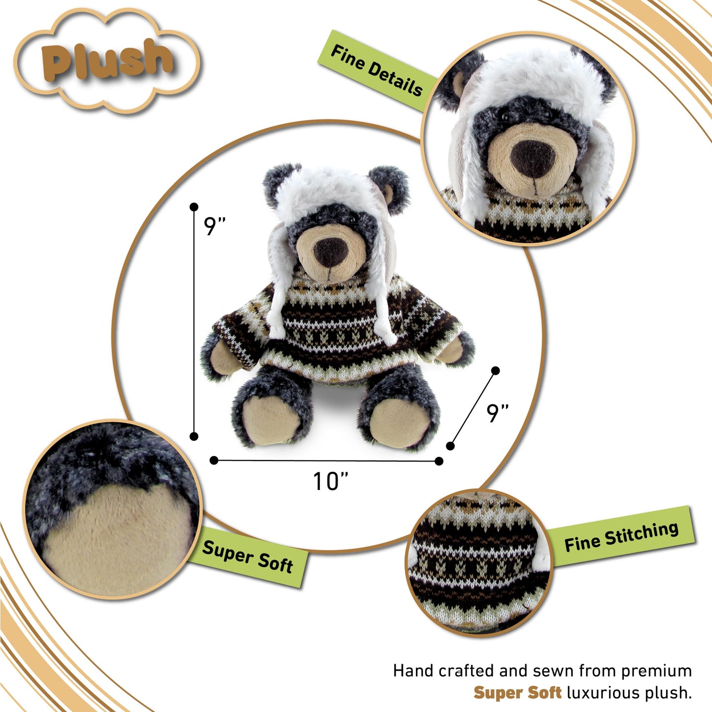 DolliBu Plush Black Bear Stuffed Animal - Soft Huggable Black Bear Wearing Hat & Sweater, Adorable Teddy Bear Plush Toy, Cute Wildlife Cuddle GIF