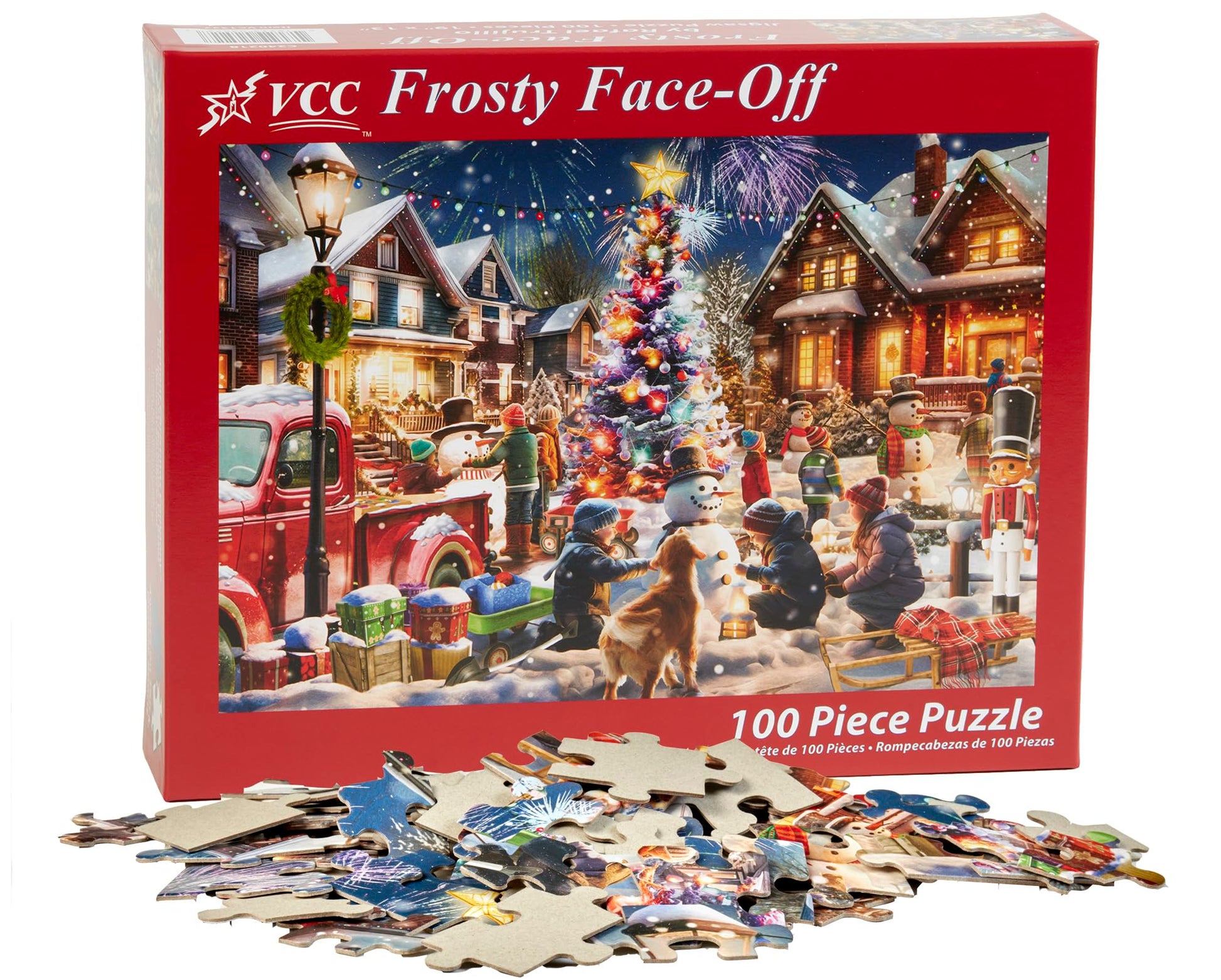 Vermont Christmas Company - Frosty Face-Off 100 Piece Jigsaw Puzzle - Large Interlocking Pieces Perfect for Kids & Adults Alike - 19" x 13"