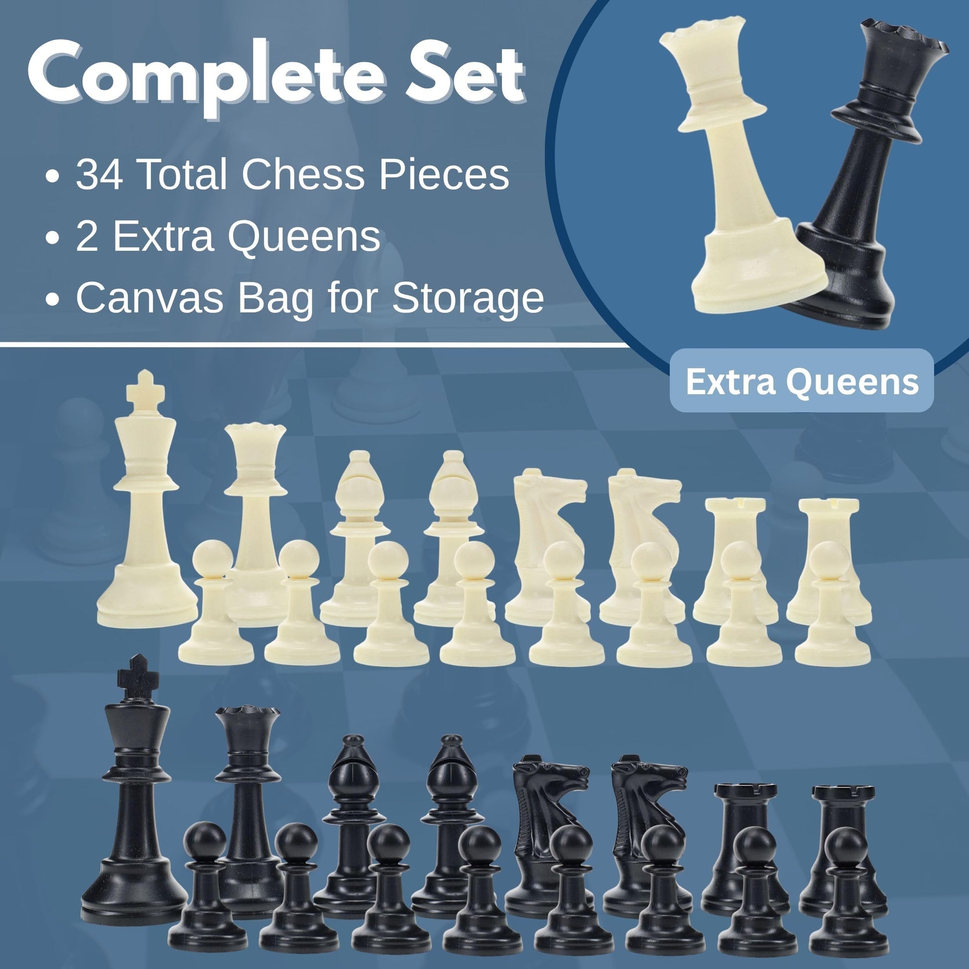 WE Games Plastic Staunton Tournament Chess Pieces in Black and Cream - 3.75 in King