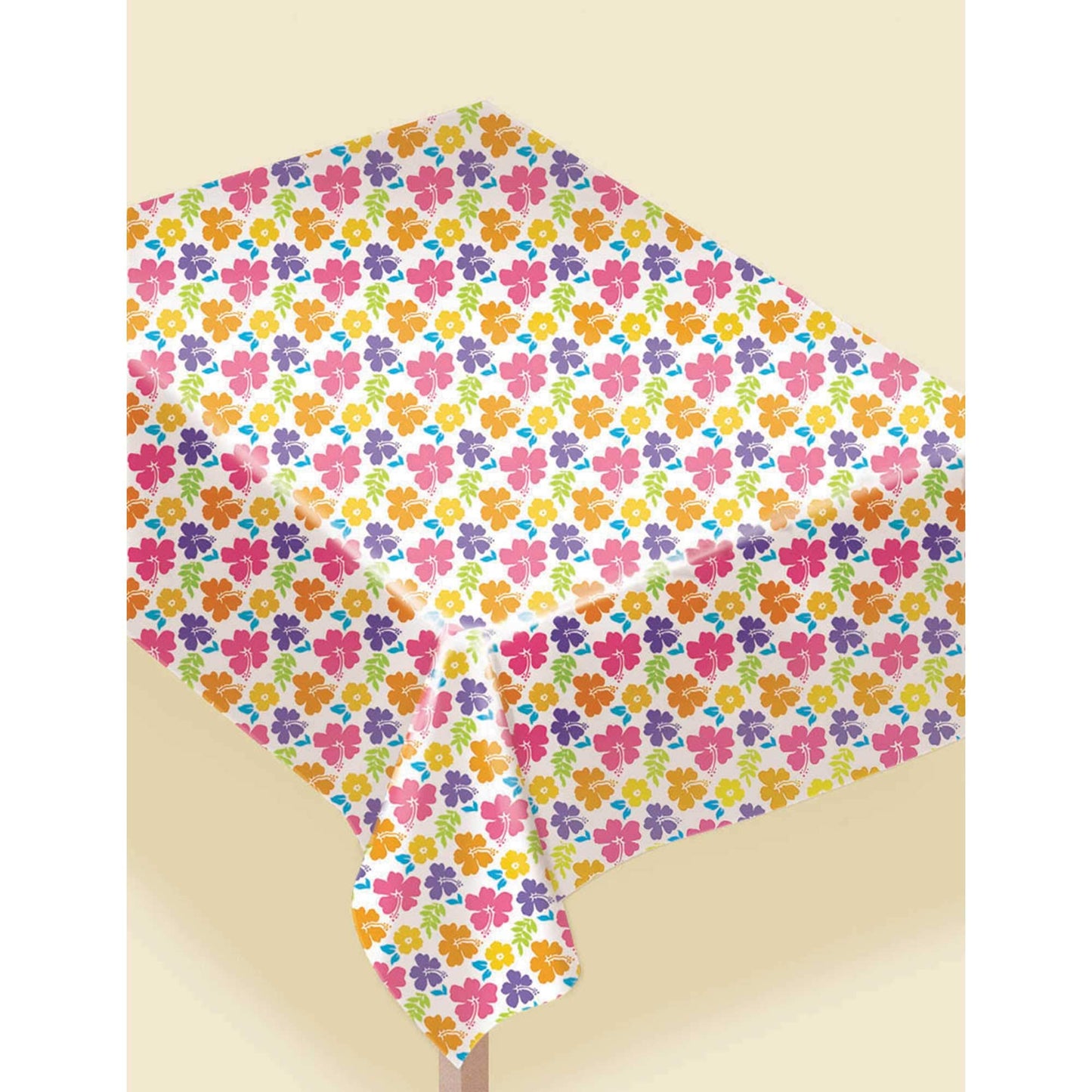 White Plastic Table Covers, 54" x 96" (1 Pc.) - Stunning Hibiscus Design, Perfct for Tropical Events, Parties, & More