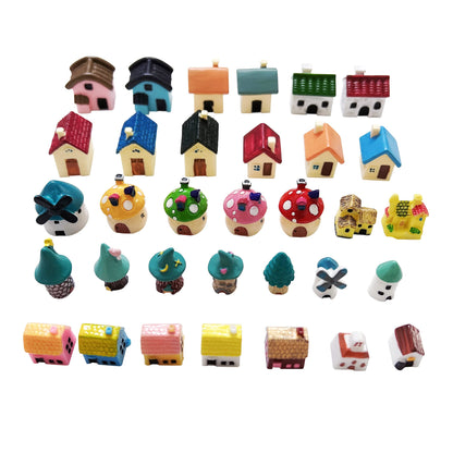Anrher 30pcs Mini House Resin Decoration Sets for Doll House Pretend Game Toys DIY Garden Birthday Party