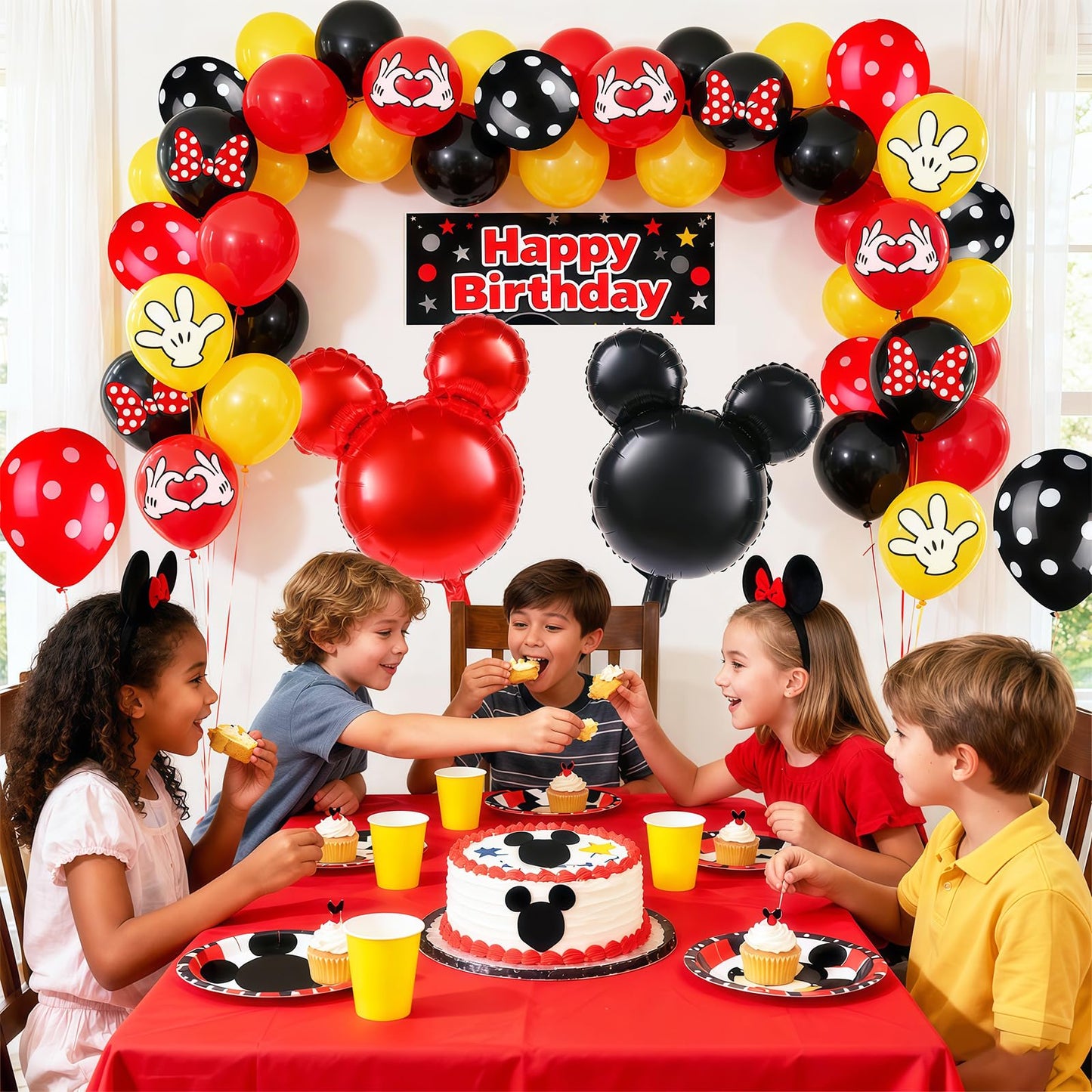 Black Red Yellow Balloon 64Pcs 12 Inch?Cute Print Balloons for Cartoon Themed Birthday Party Decorations Boys Girls Gatherings Party Supplies