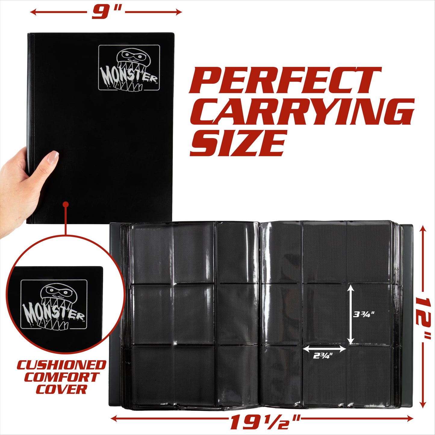 The Original Monster Trading Card XL Album- 40 Side Loading 9-Pocket Per Page TCG Binder- Holds 720 Sleeved Trading Cards- Matte Black- Compatible