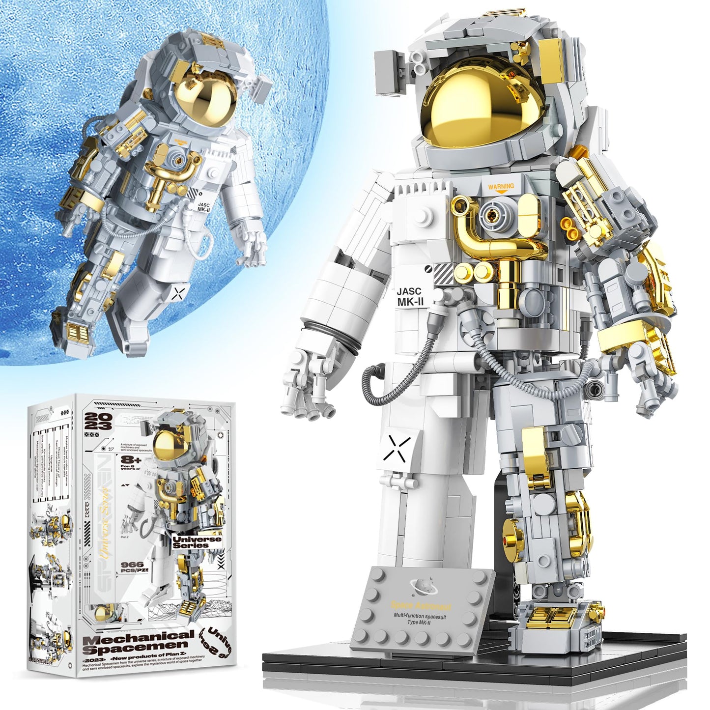 FarBlocked Space Astronaut Building Block for Boy 12+, Astronaut Building Block Set Flexible Space Explorer Toy with Display Stand, Cool Spaceman