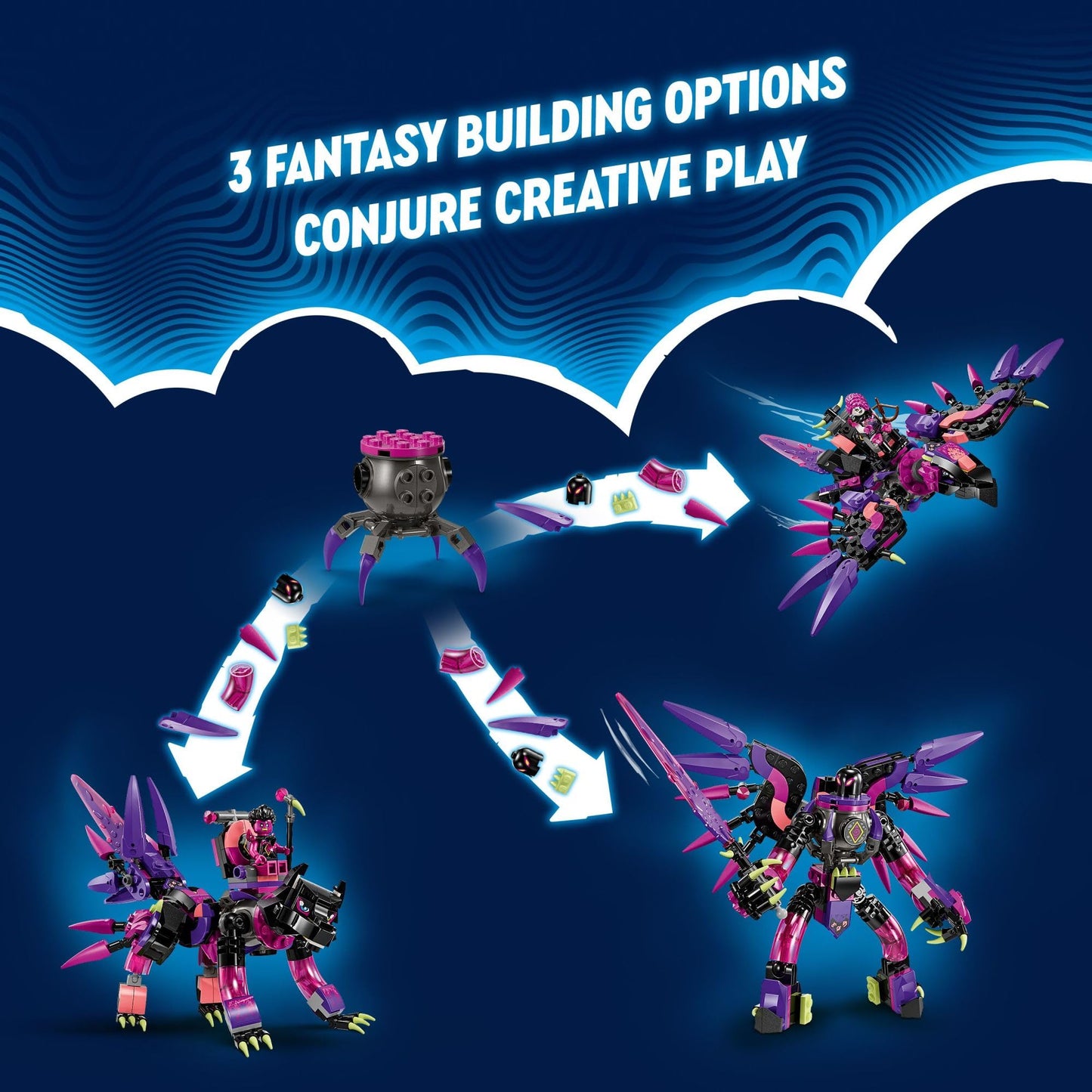 LEGO DREAMZzz The Never Witch’s Nightmare Creatures, Fantasy Animal Kids' Toy, Build a Mech, Wolf or Raven Figure, Building Toy with 5 Minifigures