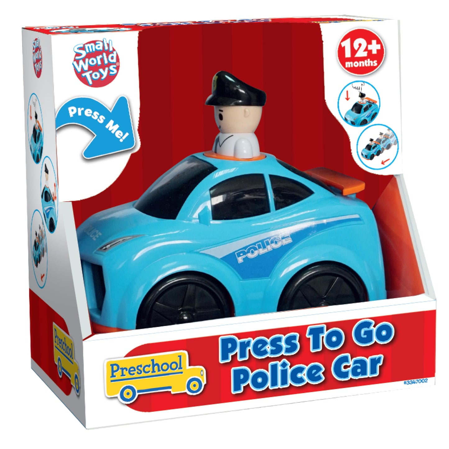 Small World Toys Police Car Toy, Interactive Press-to-Go Police Cars for Toddlers 1-3, Pretend Play Rescue Vehicle, Polices Toy Gifts for Boys, Cop